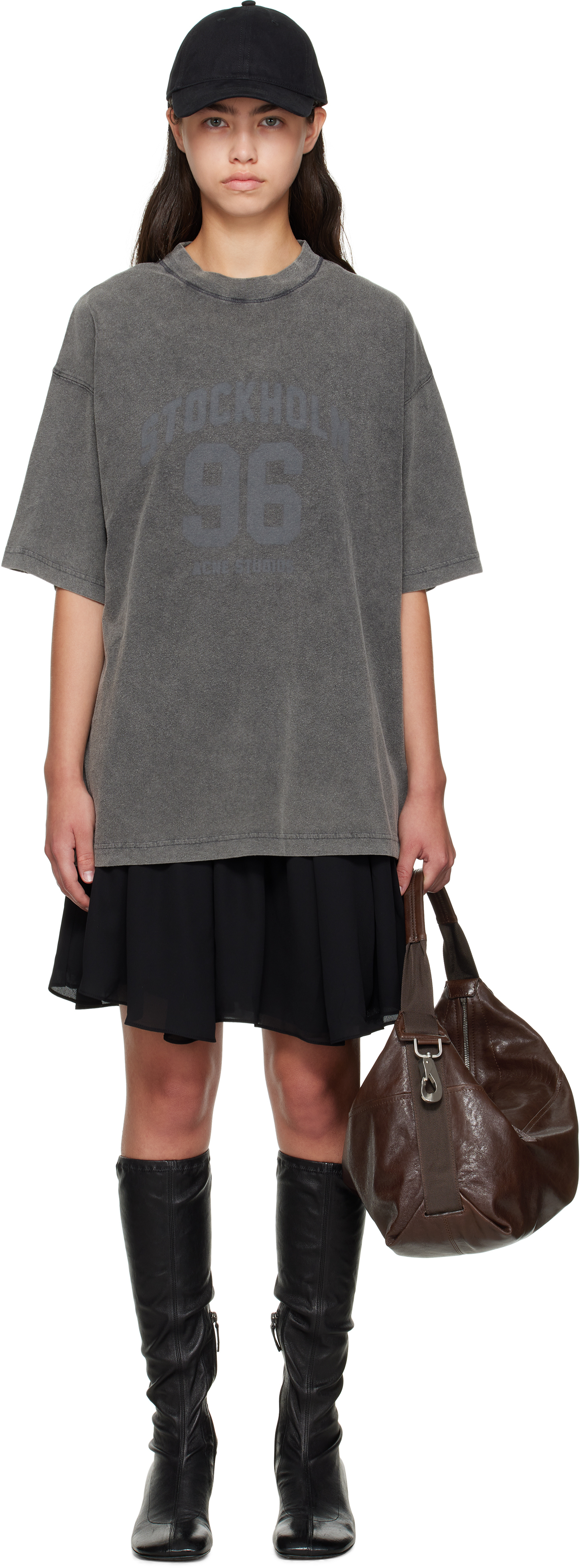 Acne Studios Gray & Black T-shirt Minidress In Gray