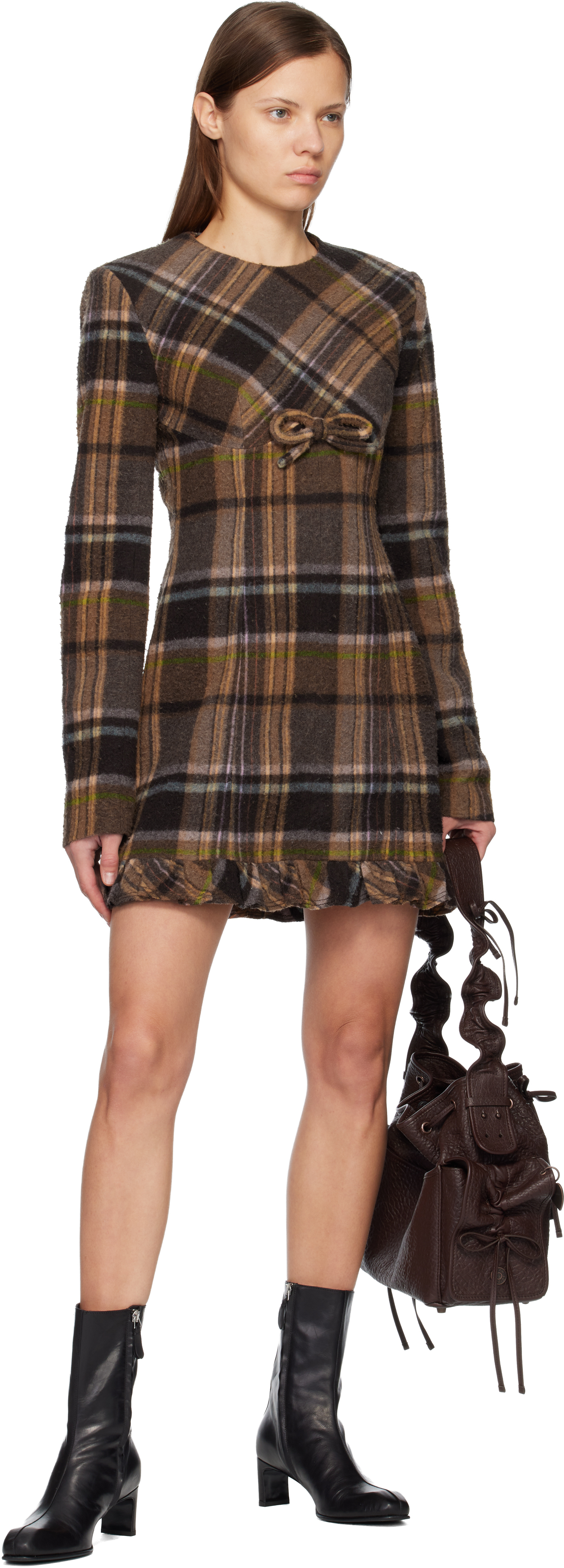 Acne Studios Brown Wool Minidress In Brown