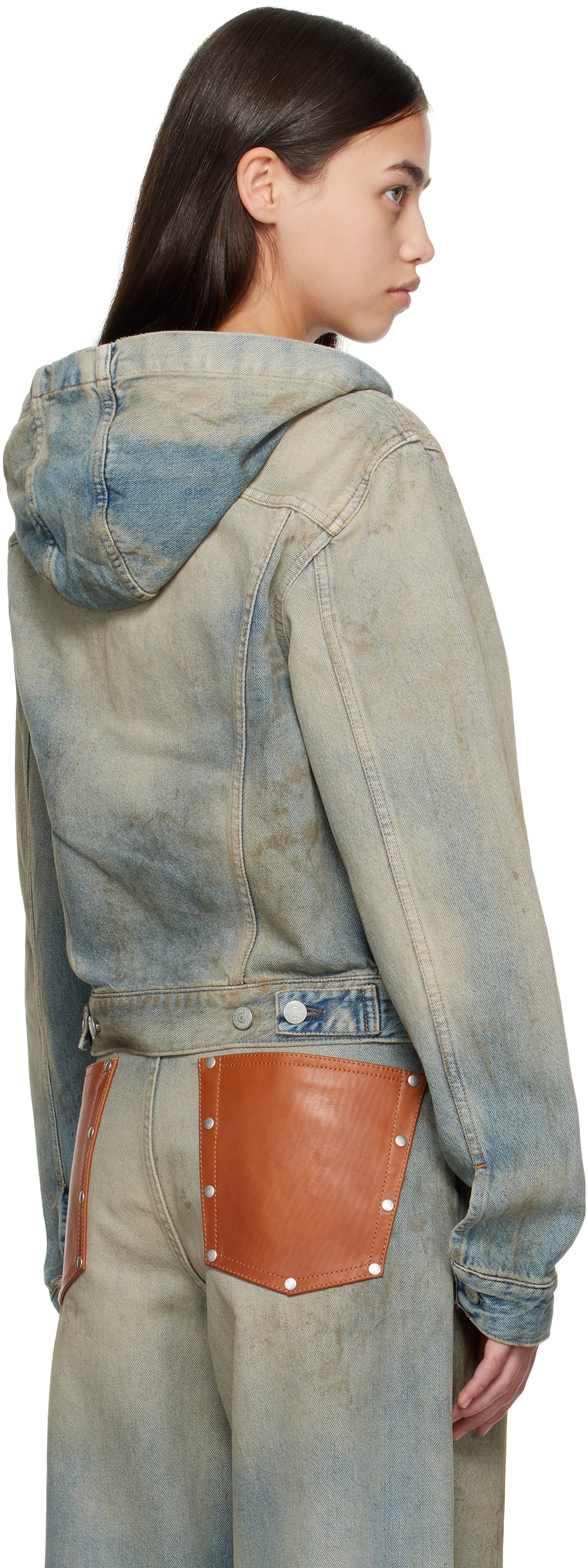 Acne Studios Blue Hooded Denim Jacket In Multi