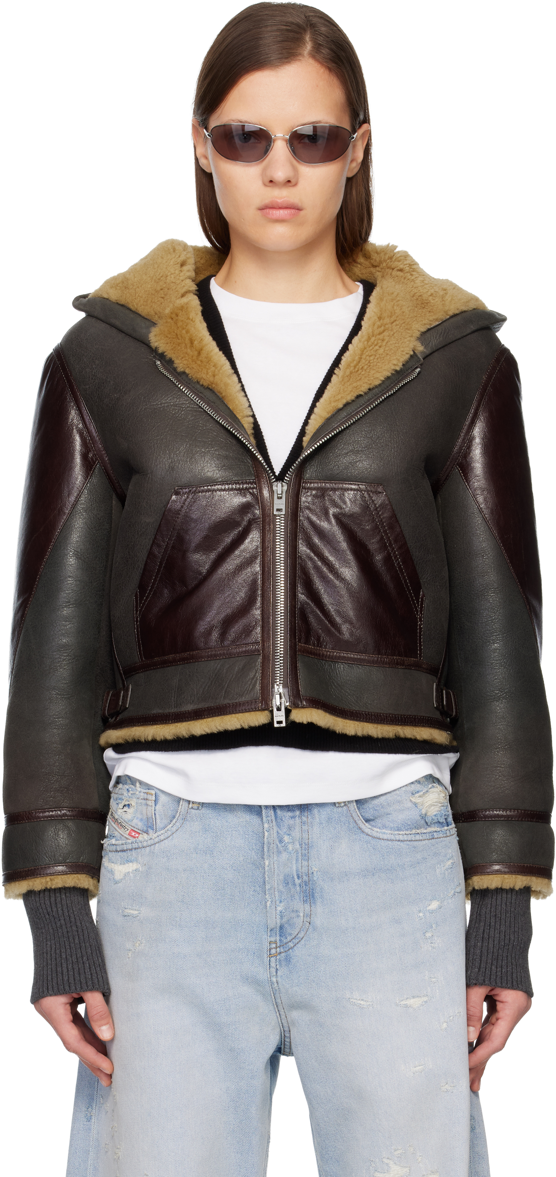 Acne Studios Brown Shearling Jacket In Brown