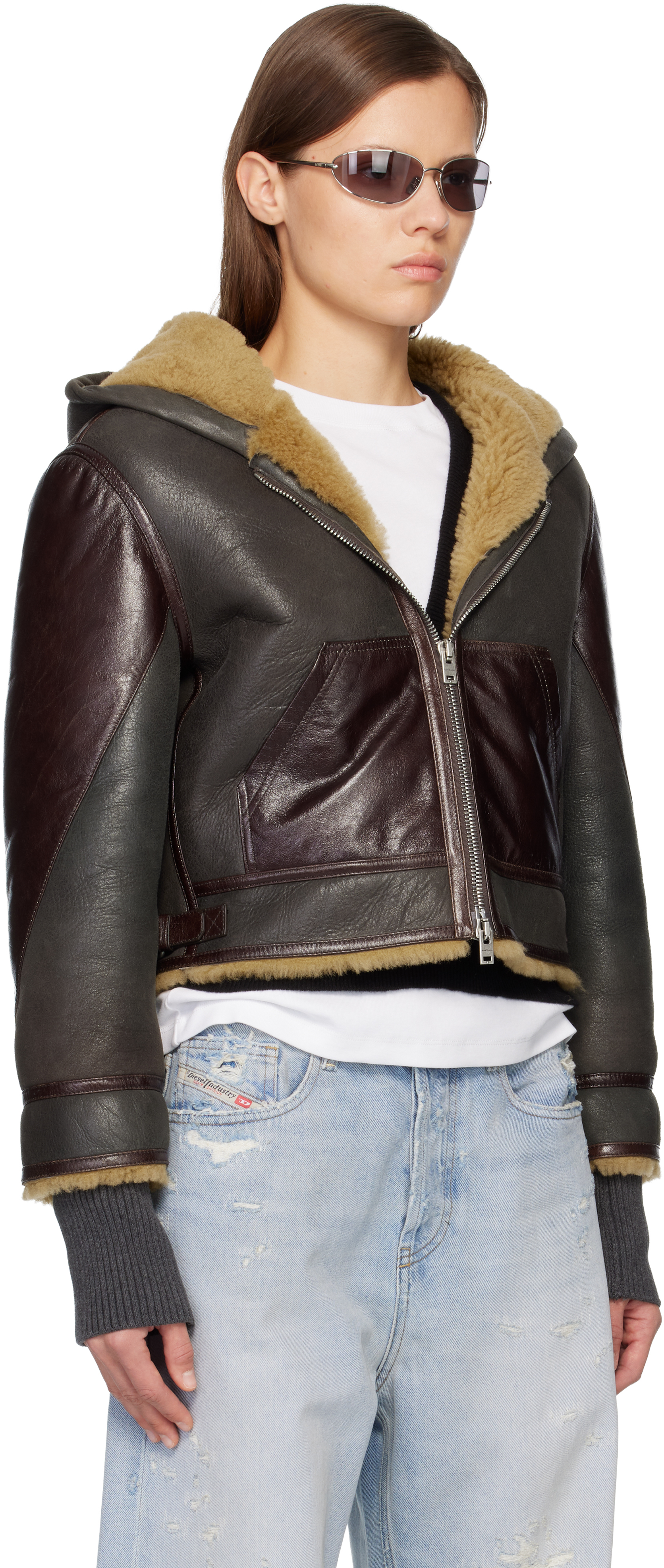 Acne Studios Brown Shearling Jacket In Brown