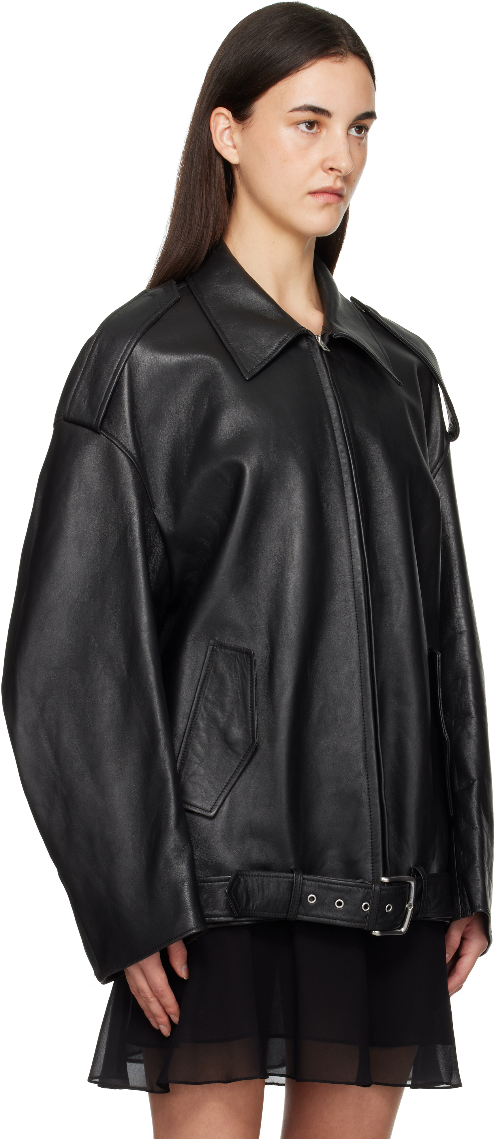 Acne Studios Black Leather Biker Jacket In Black