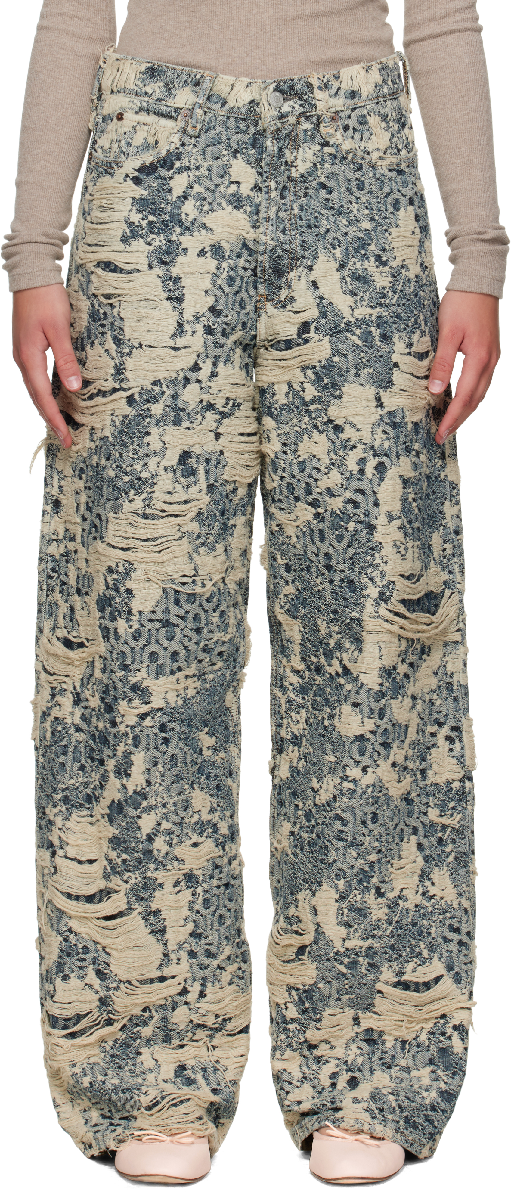 Blue & Beige 1981 Distressed Monogram Jeans by Acne Studios on Sale