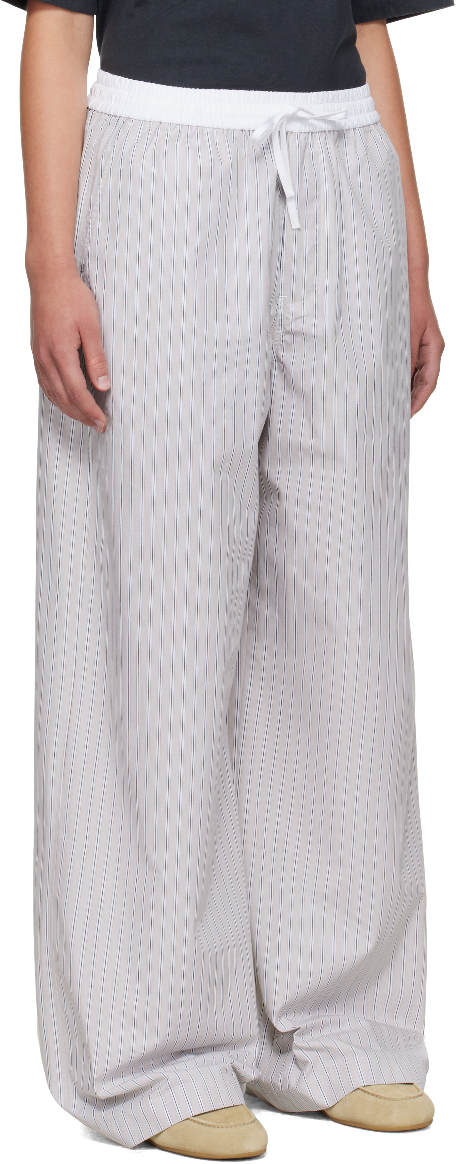 Acne Studios White & Brown Striped Heavy Poplin Trousers In Gray