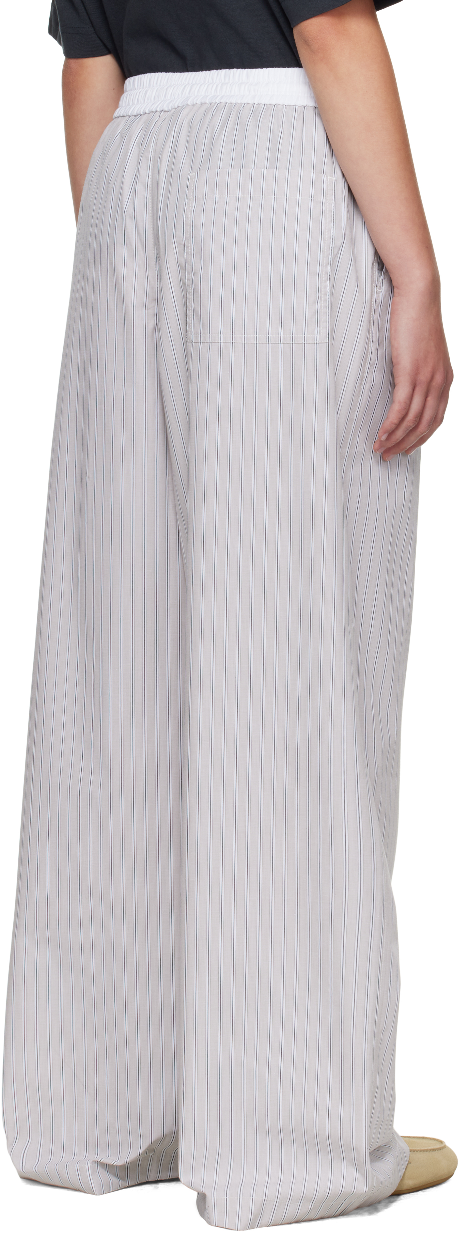 Acne Studios White & Brown Striped Heavy Poplin Trousers In Gray