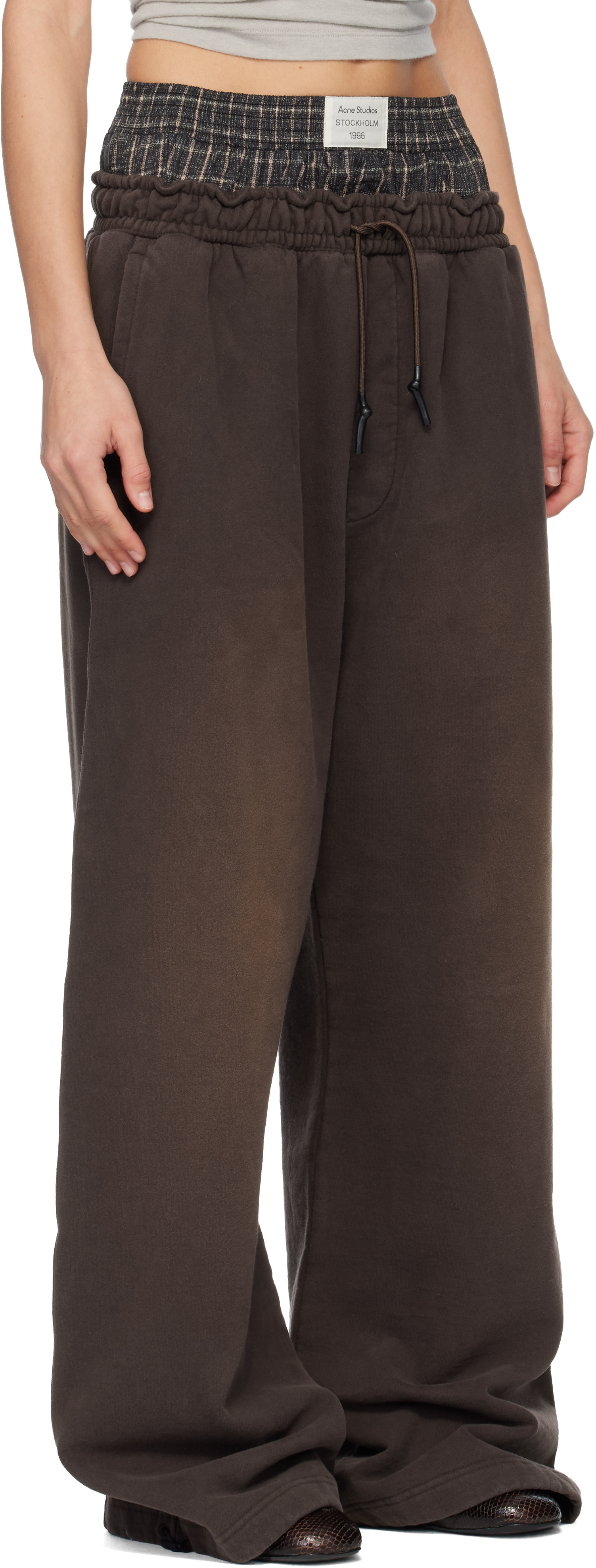 Acne Studios Brown Layered Logo Sweatpants In Brown