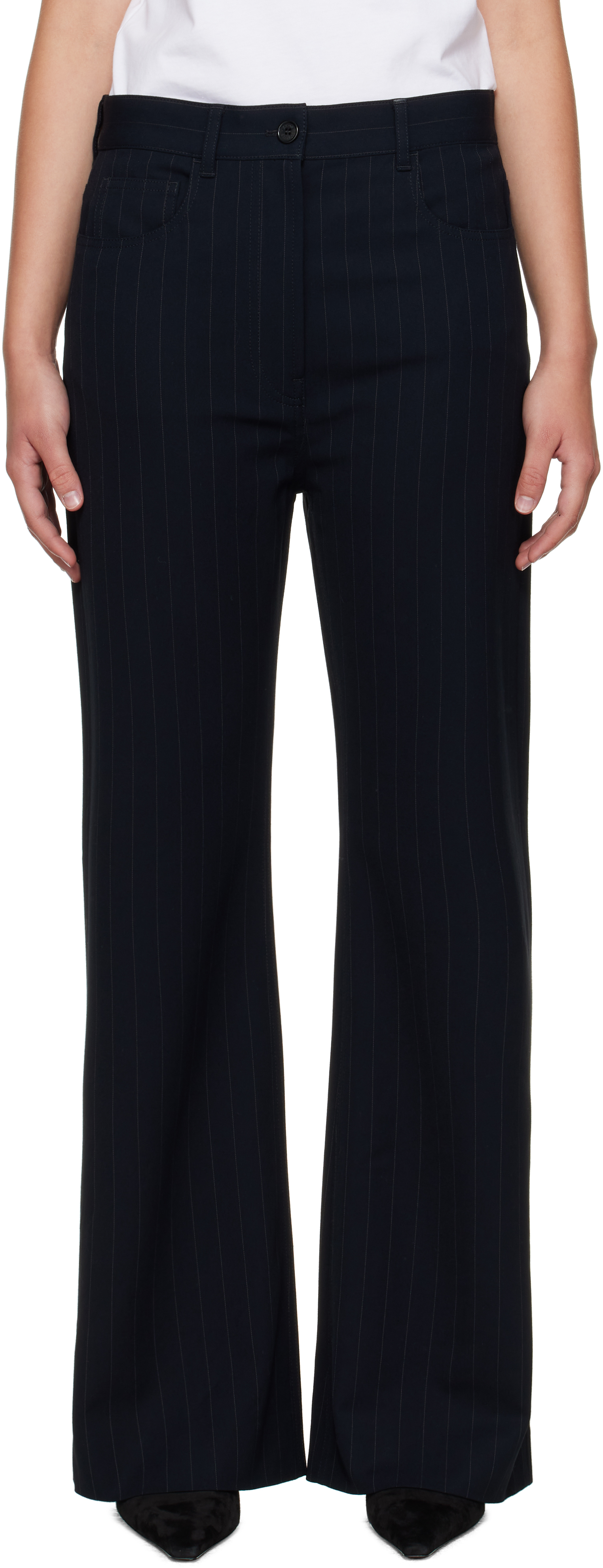 Navy Pinstripe Trousers
