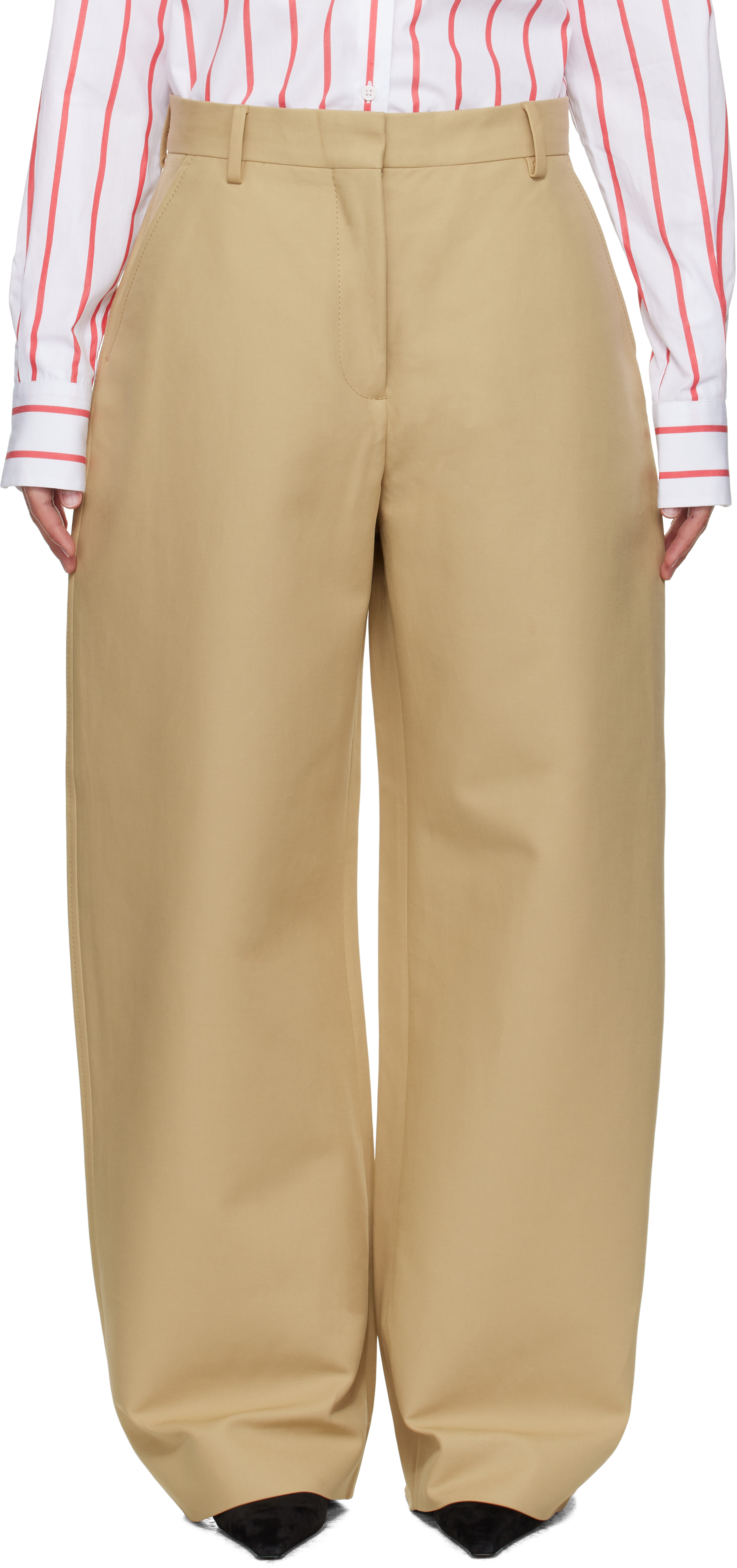 Acne Studios Beige Tailored Satin Trousers In Yellow