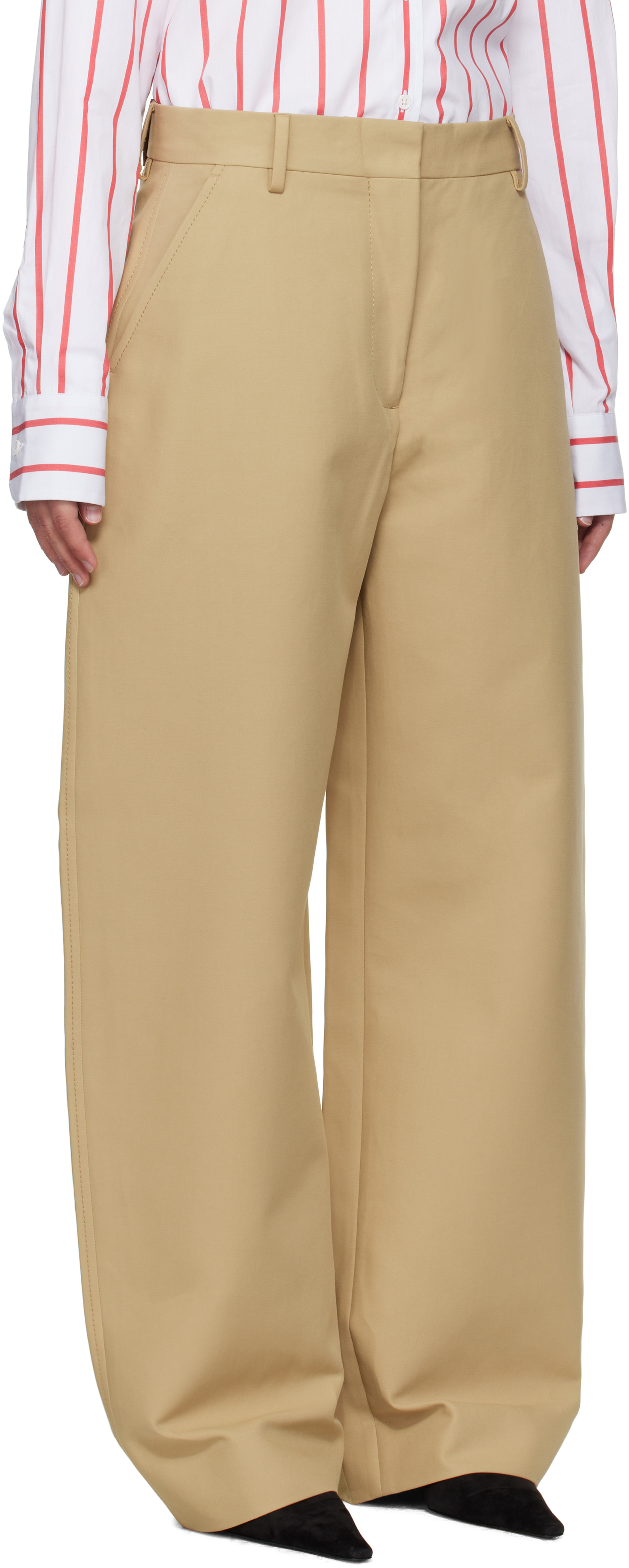 Acne Studios Beige Tailored Satin Trousers In Yellow