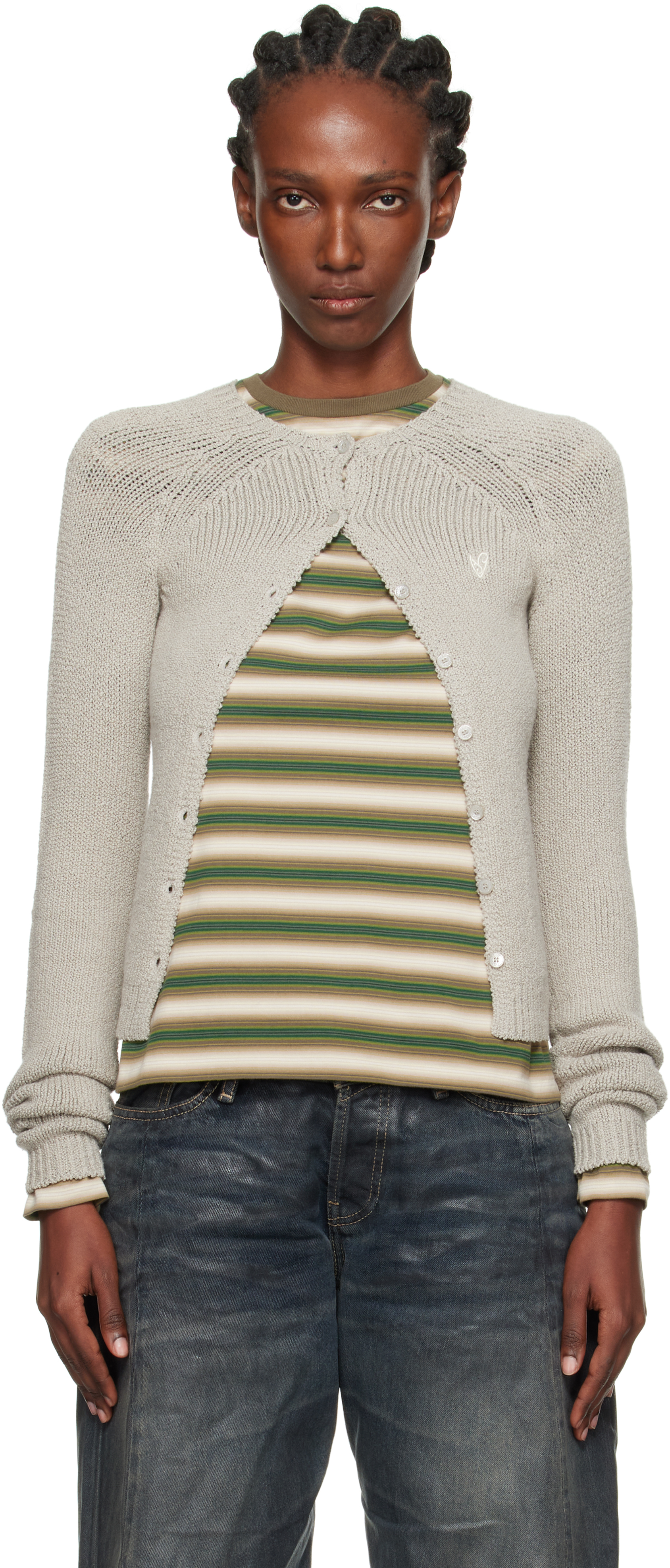 Acne Studiosのグレー ボタンアップ カーディガンがセール中