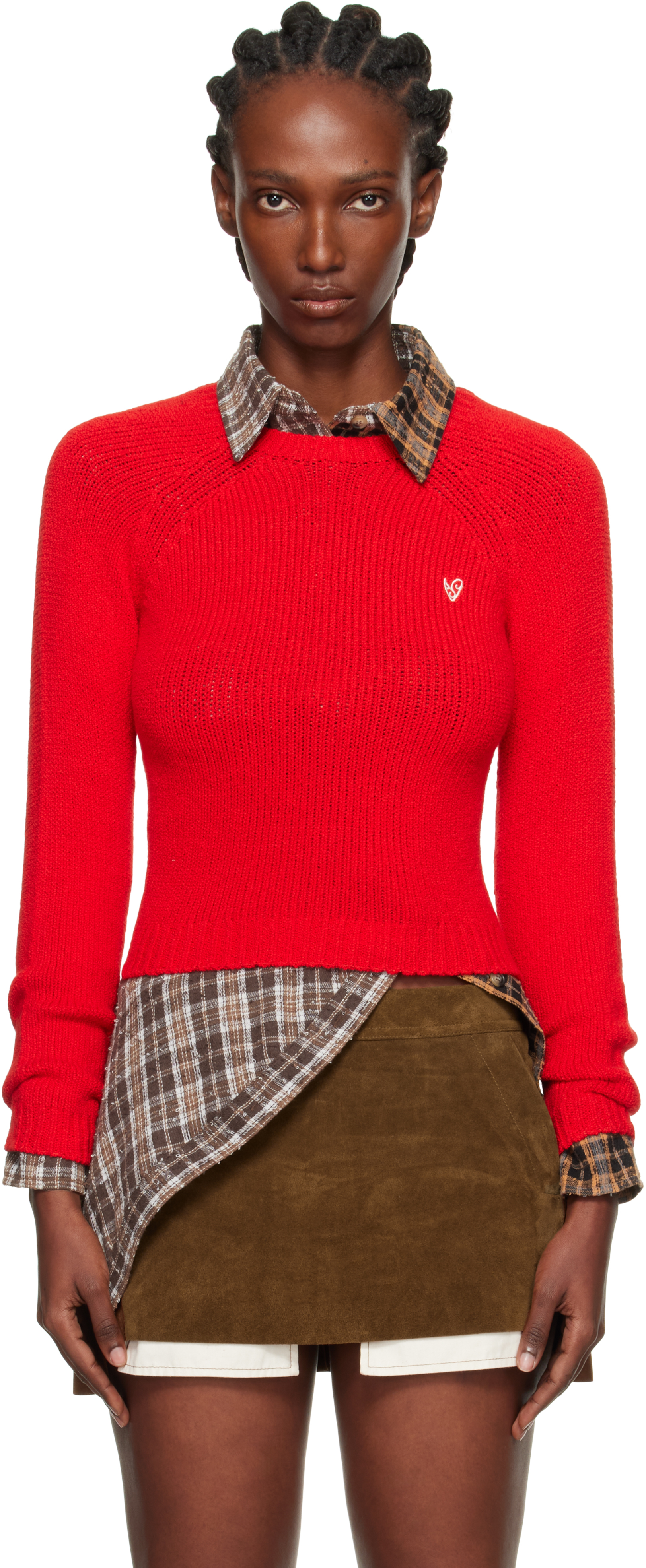 Red Cropped Crewneck Sweater