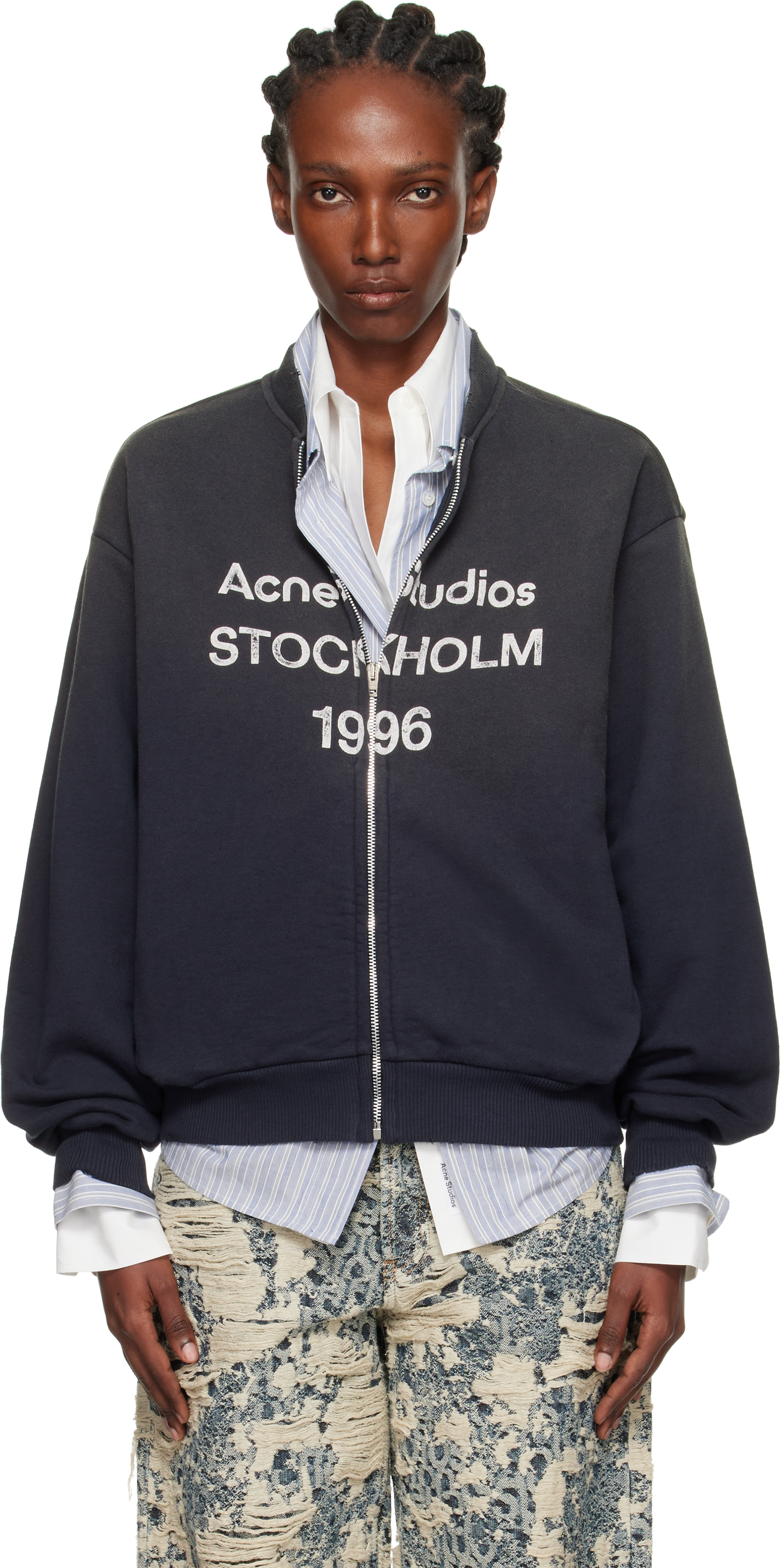 Acne Studios: Black Zip Logo Sweatshirt | SSENSE