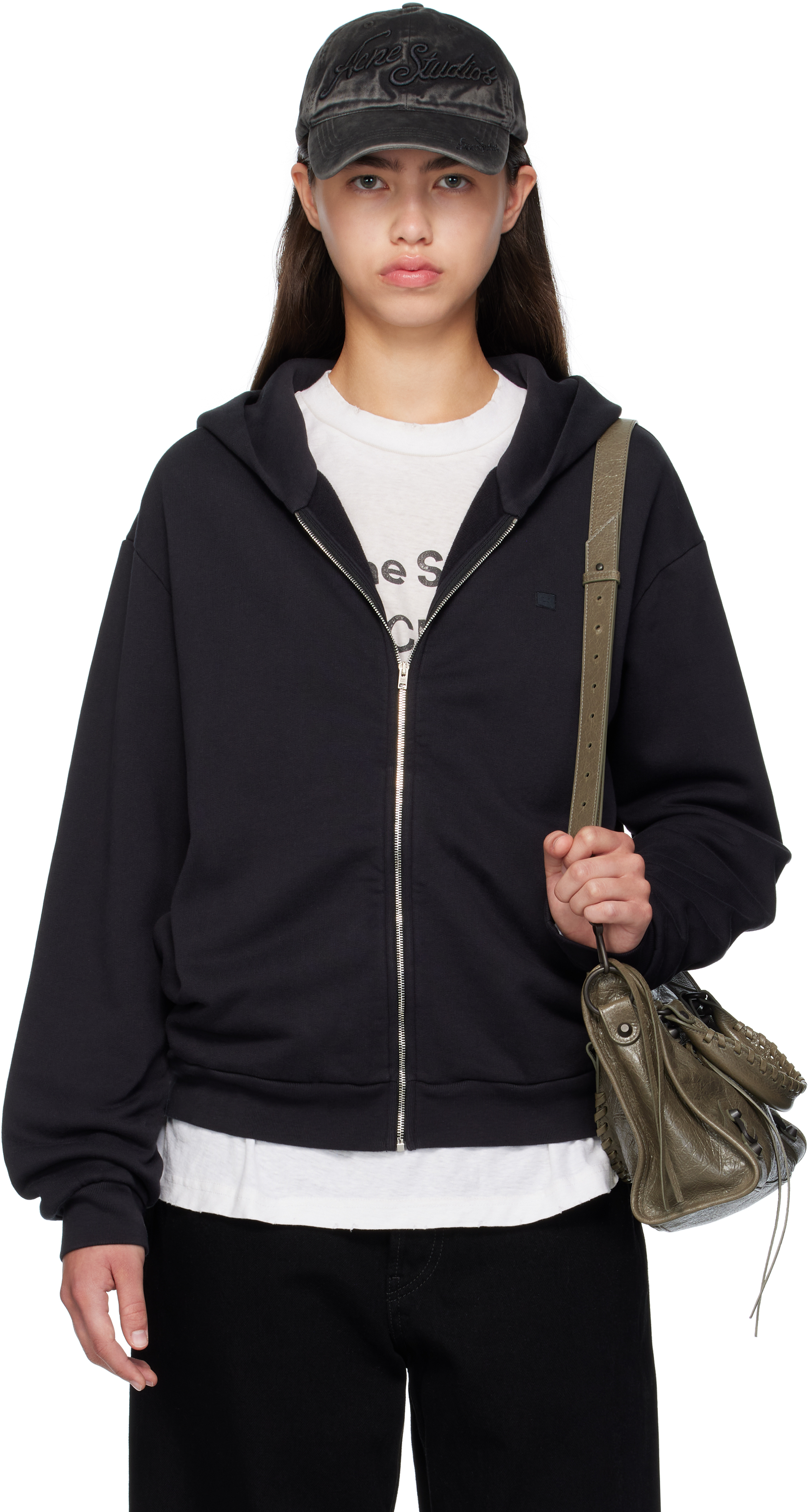 Acne Studios: Black Zipper Hoodie SSENSE