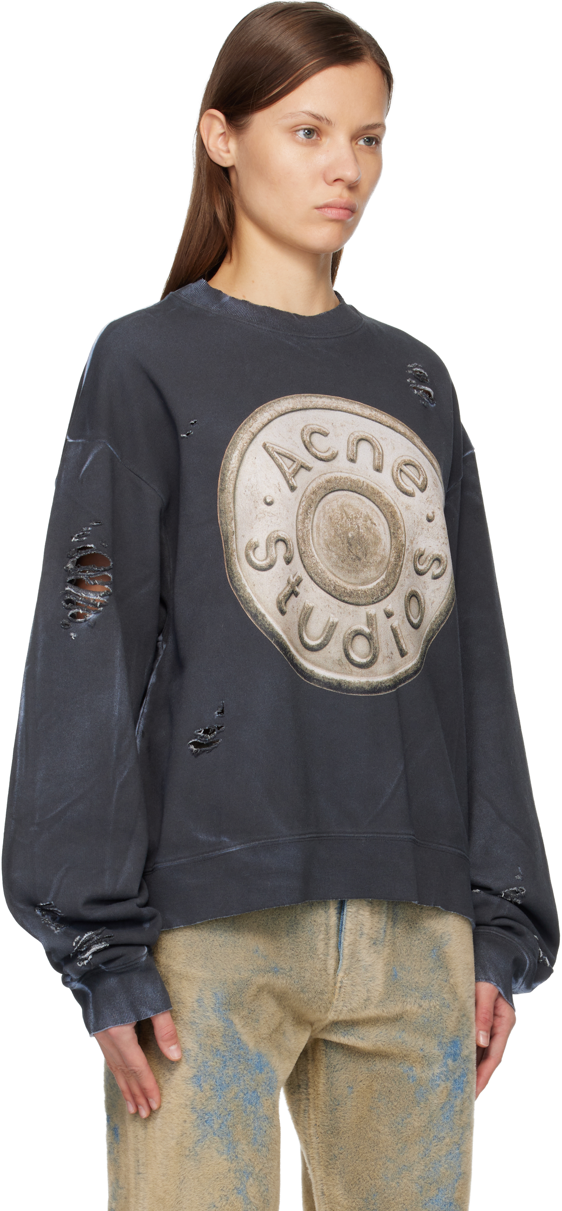 Acne Studios Gray Logo Sweatshirt In Black