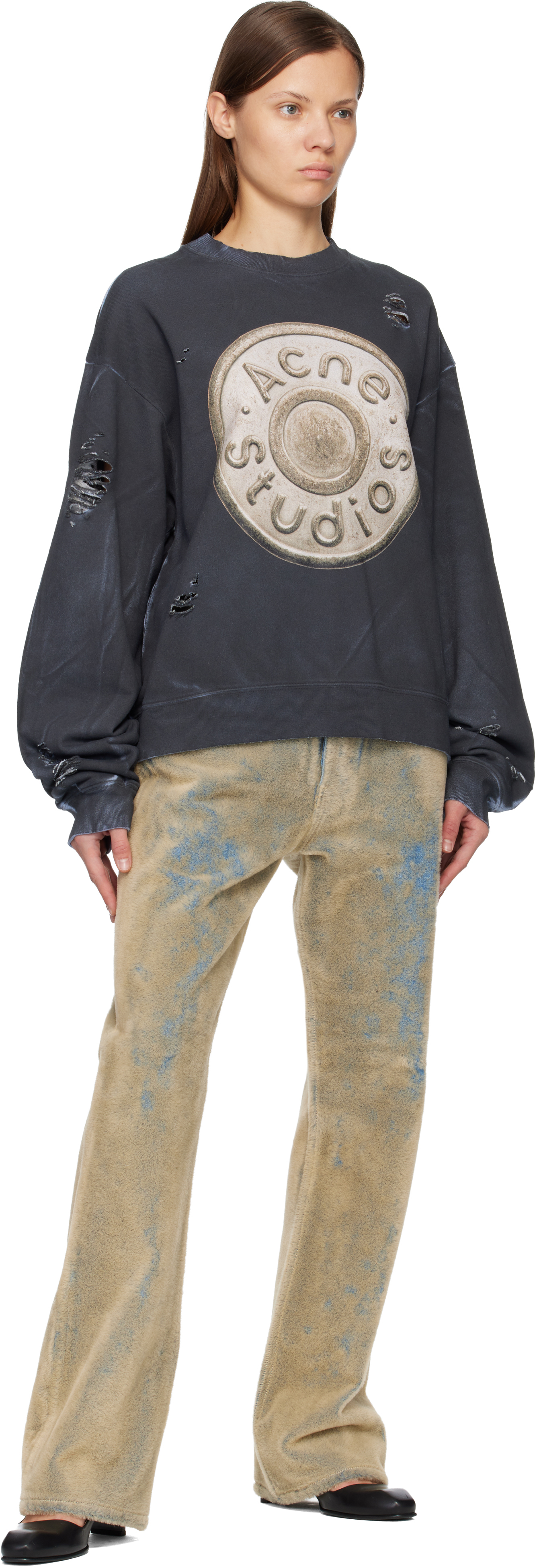 Acne Studios Gray Logo Sweatshirt In Black