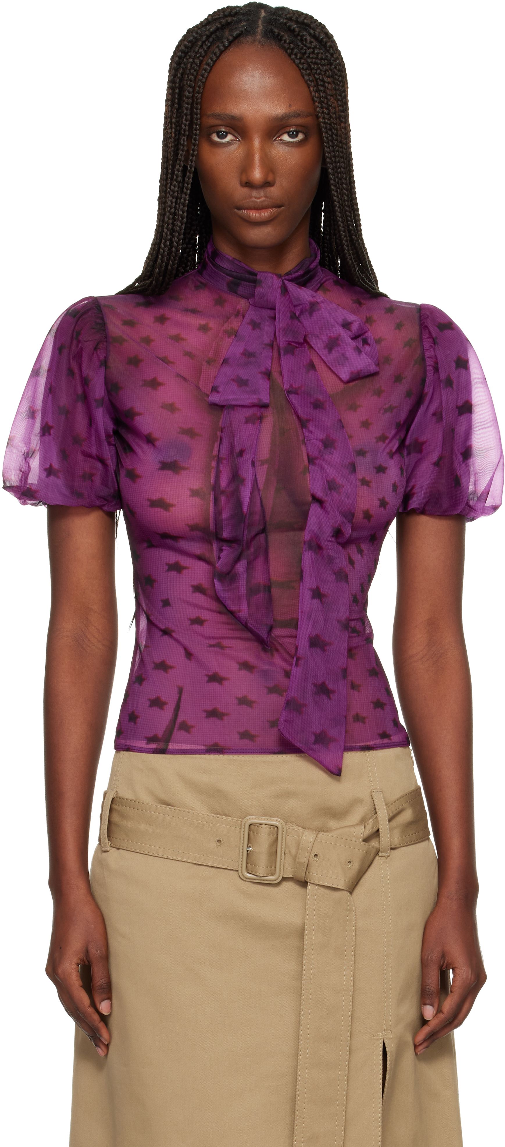 Acne Studios Elulo Bow-detail Sheer Blouse In Purple