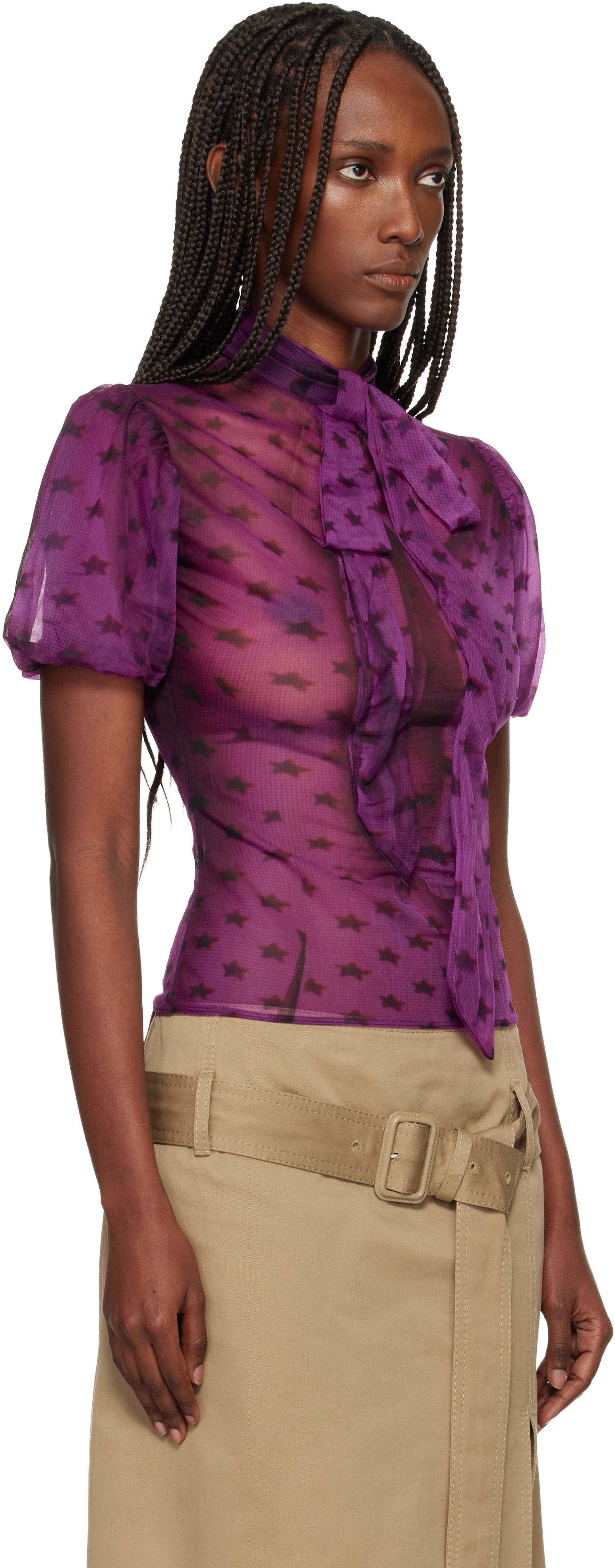 Acne Studios Elulo Bow-detail Sheer Blouse In Purple