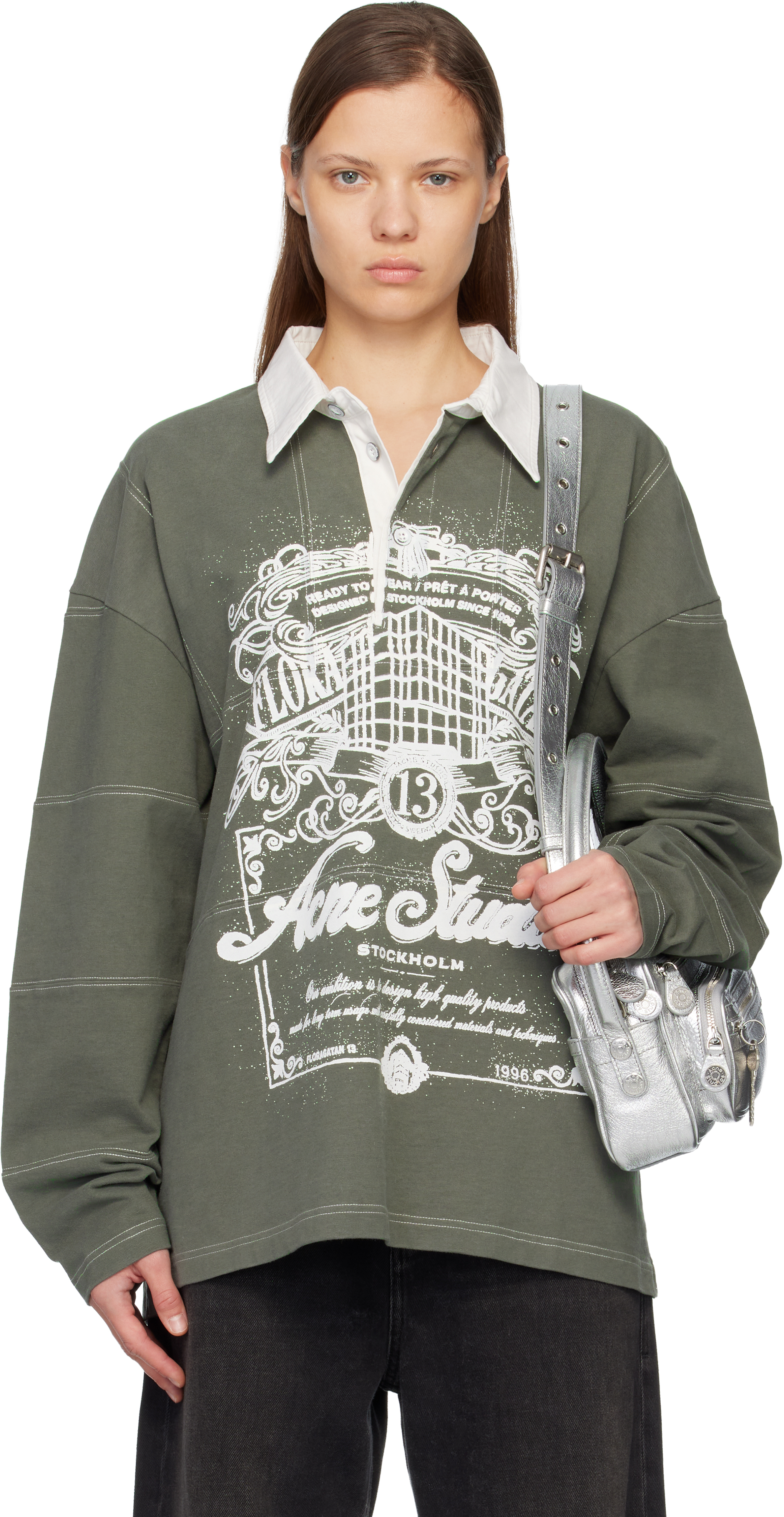 Acne Studios Green Logo Polo In Burgundy