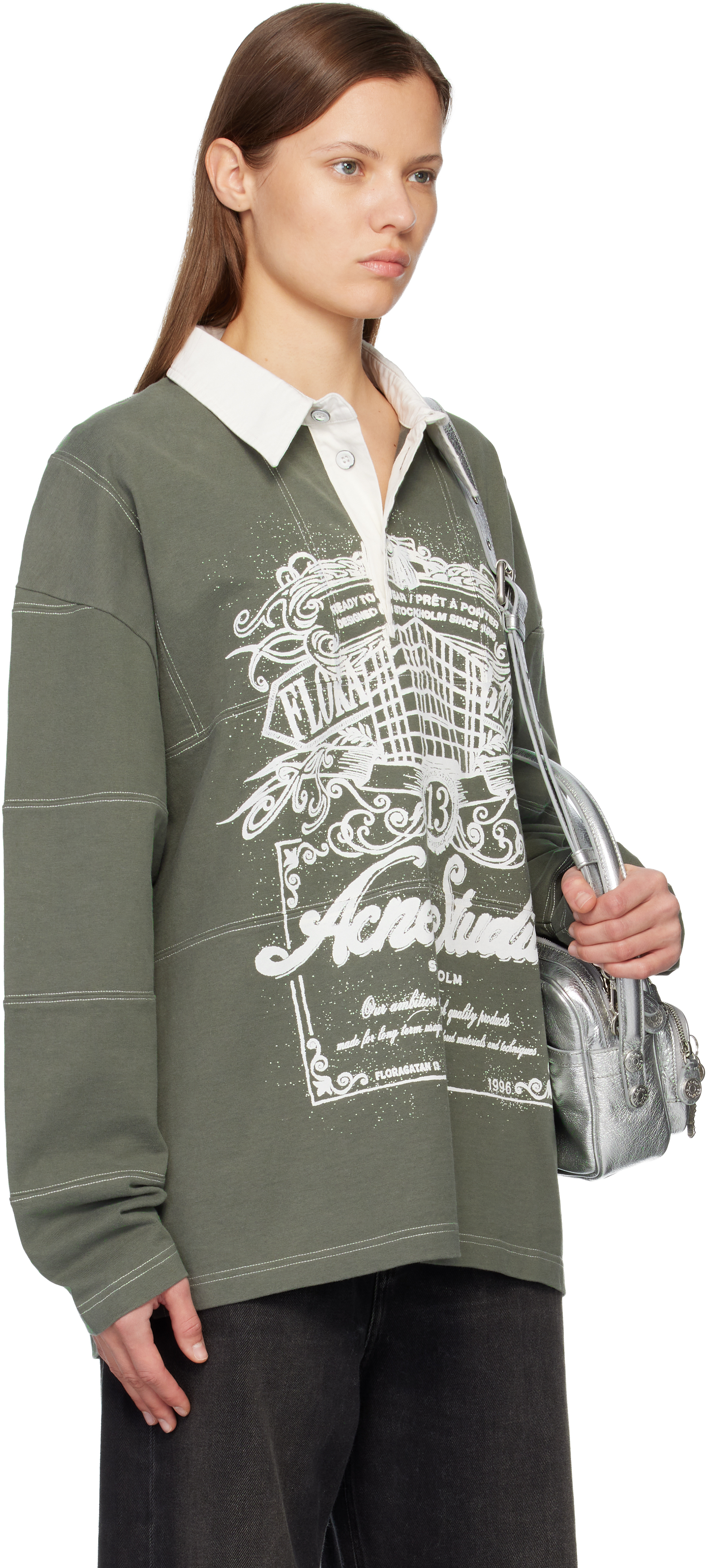 Acne Studios Green Logo Polo In Burgundy