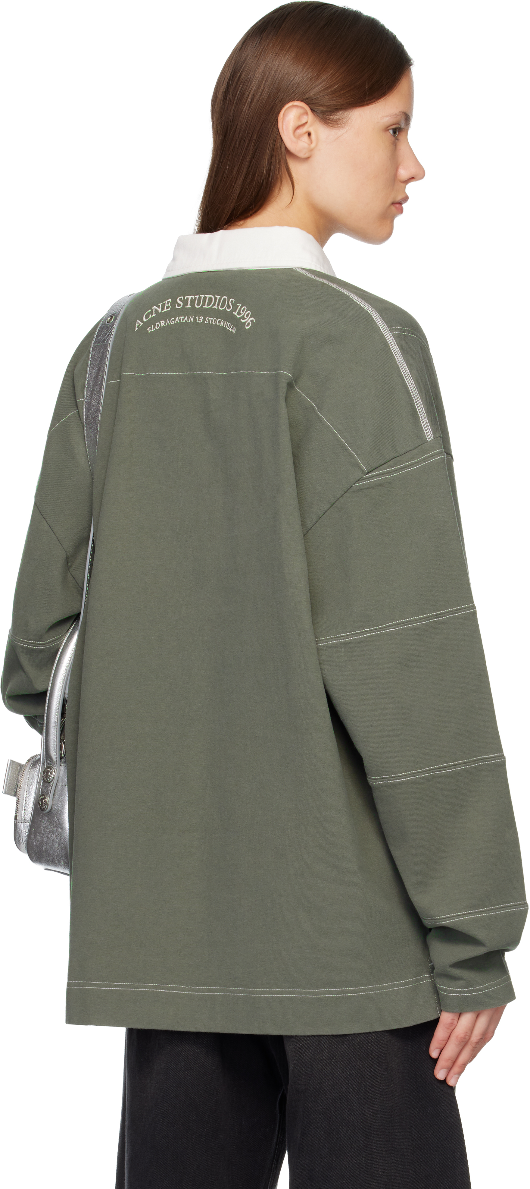 Acne Studios Green Logo Polo In Burgundy