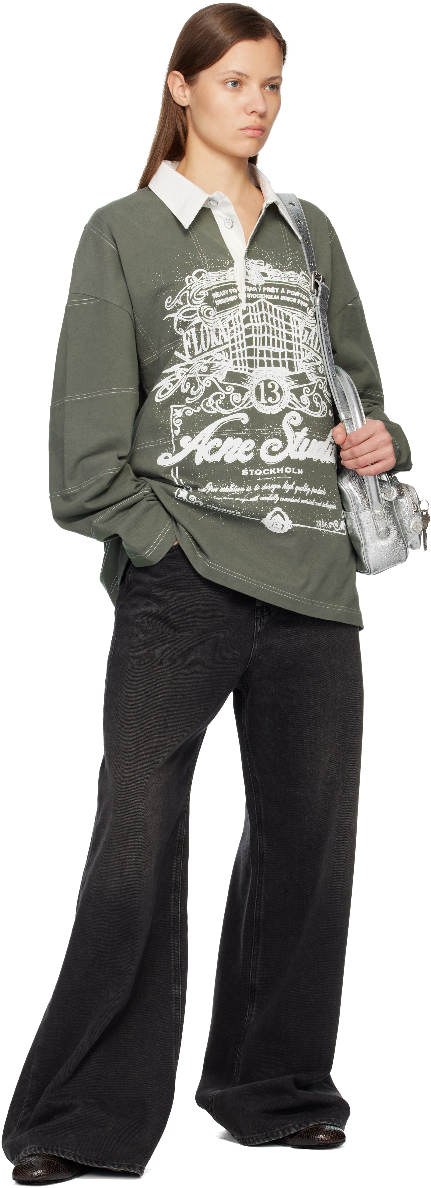 Acne Studios Green Logo Polo In Burgundy