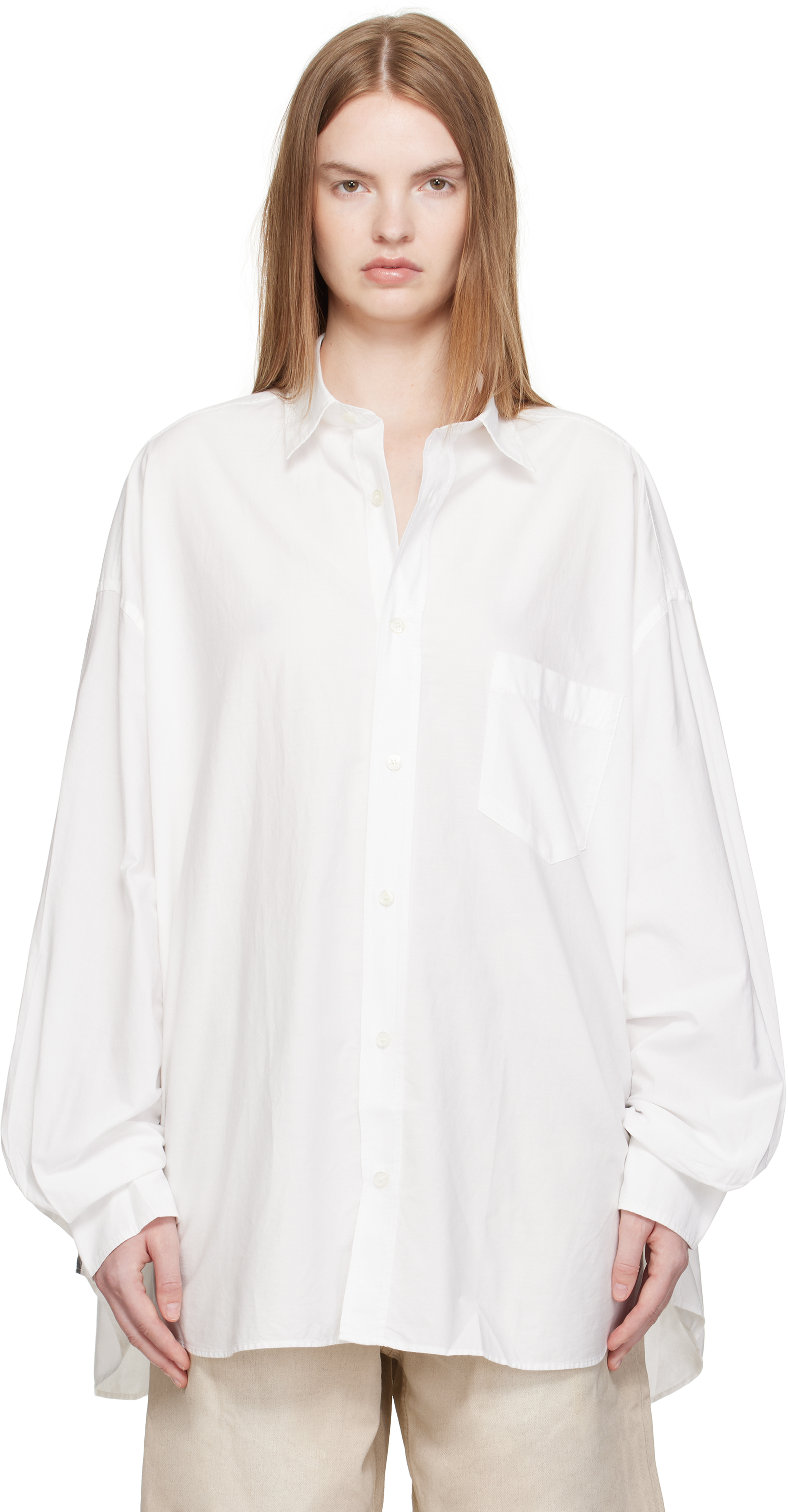 Acne Studios: White Selvedge Logo Poplin Shirt | SSENSE Acne Studios: White Selvedge Logo Poplin Shirt | SSENSE