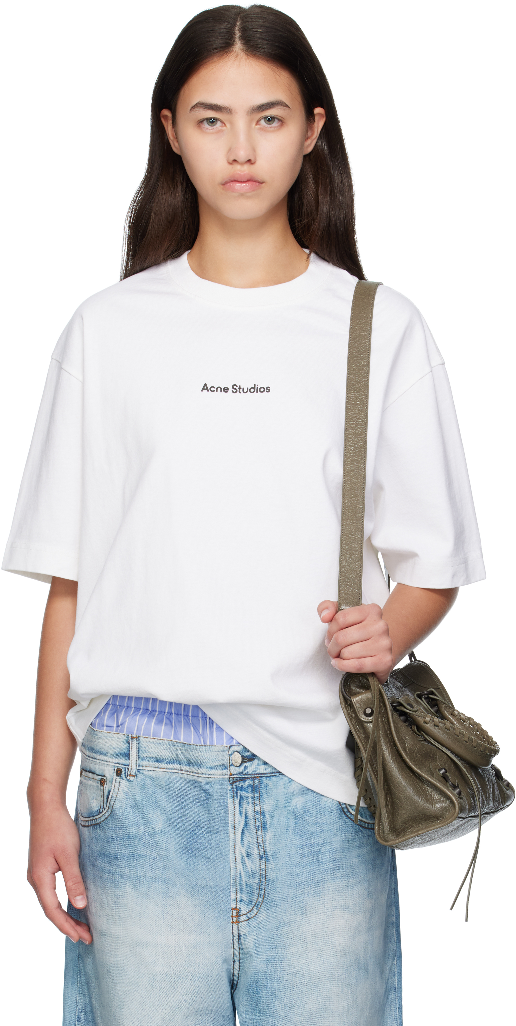 Acne Studios: White Stamp Logo T-shirt | SSENSE