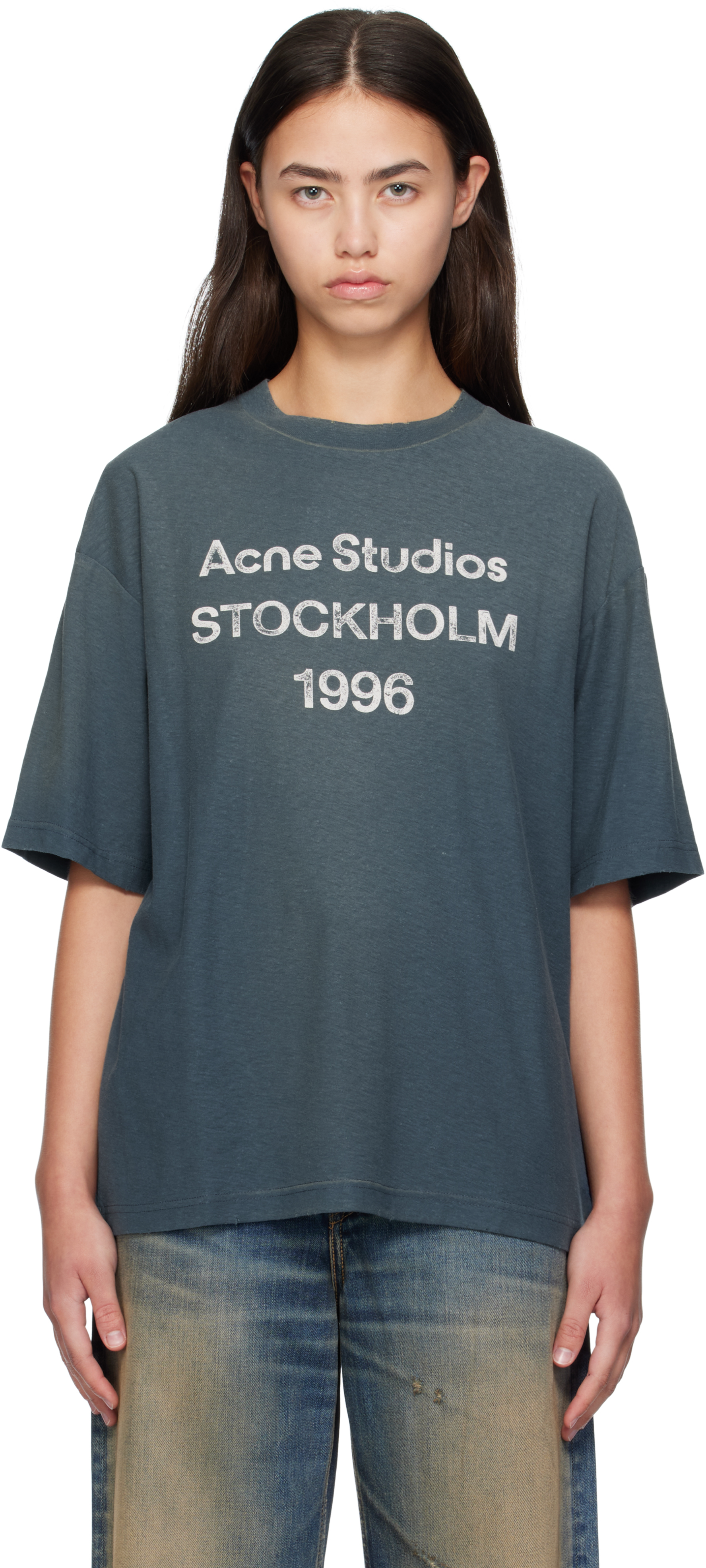 Acne Studios Navy Long Sleeve Logo T-shirt In Blue