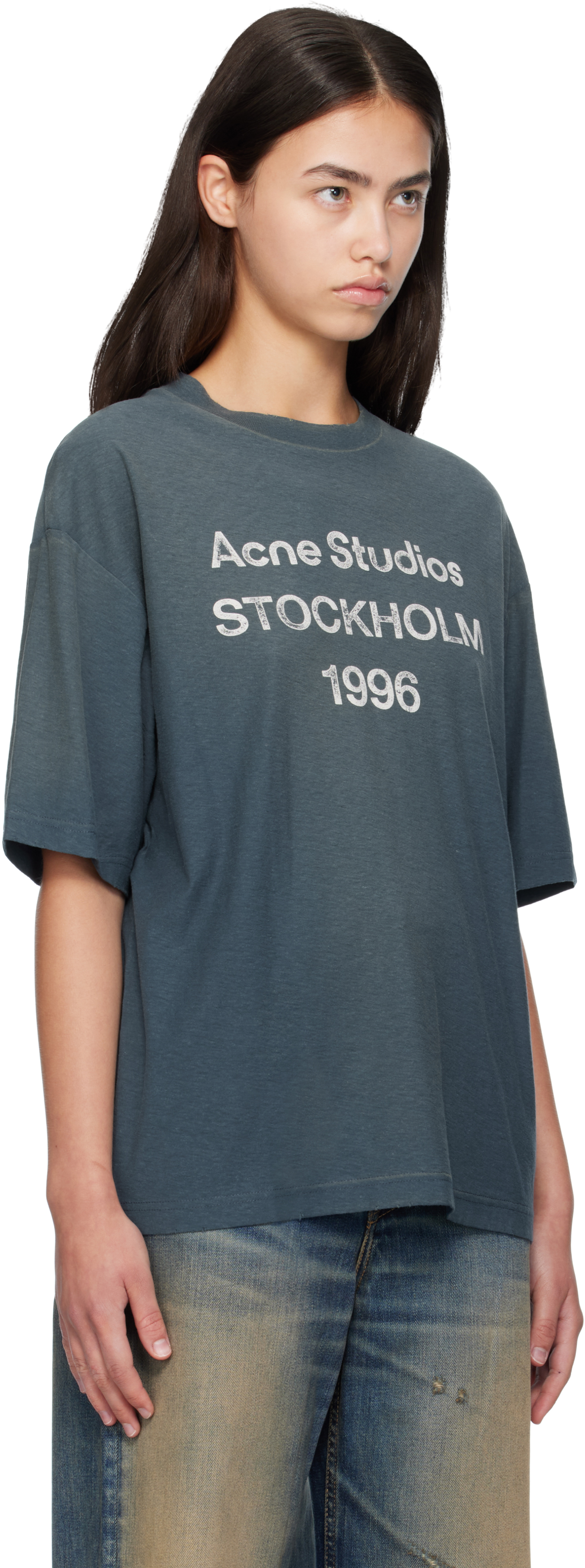 Acne Studios Navy Long Sleeve Logo T-shirt In Blue