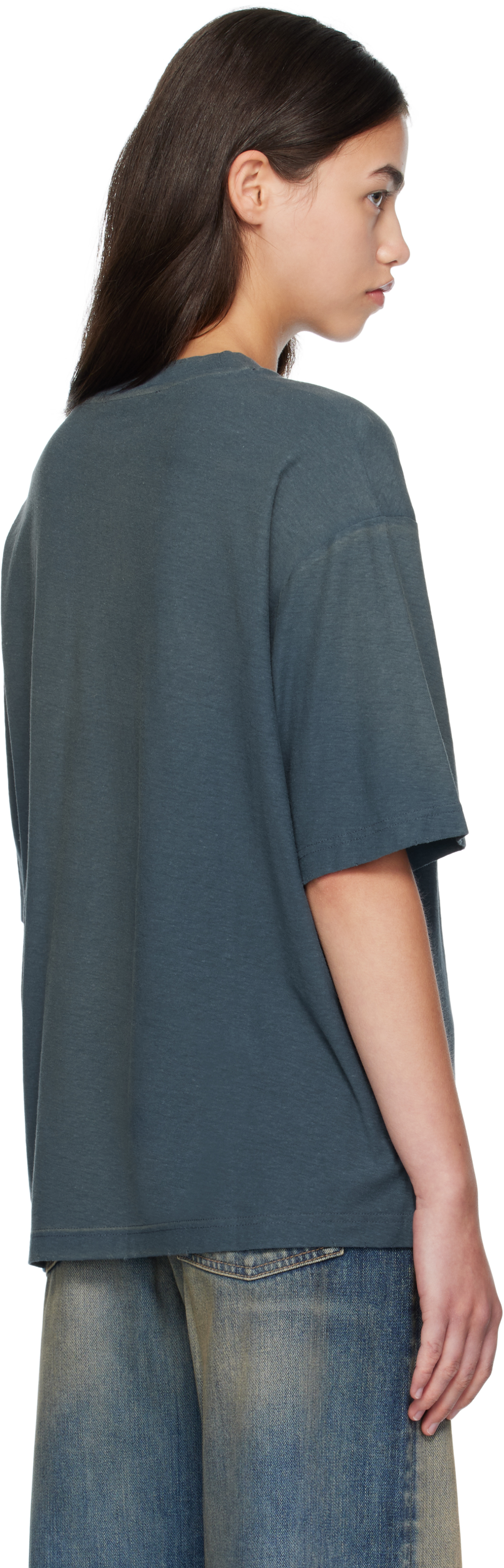 Acne Studios Navy Long Sleeve Logo T-shirt In Blue