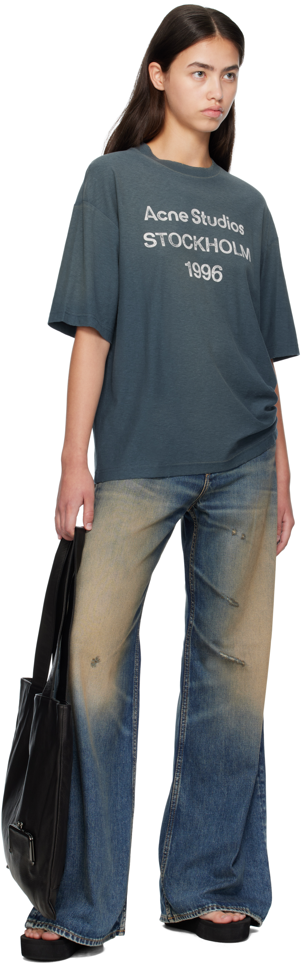 Acne Studios Navy Long Sleeve Logo T-shirt In Blue