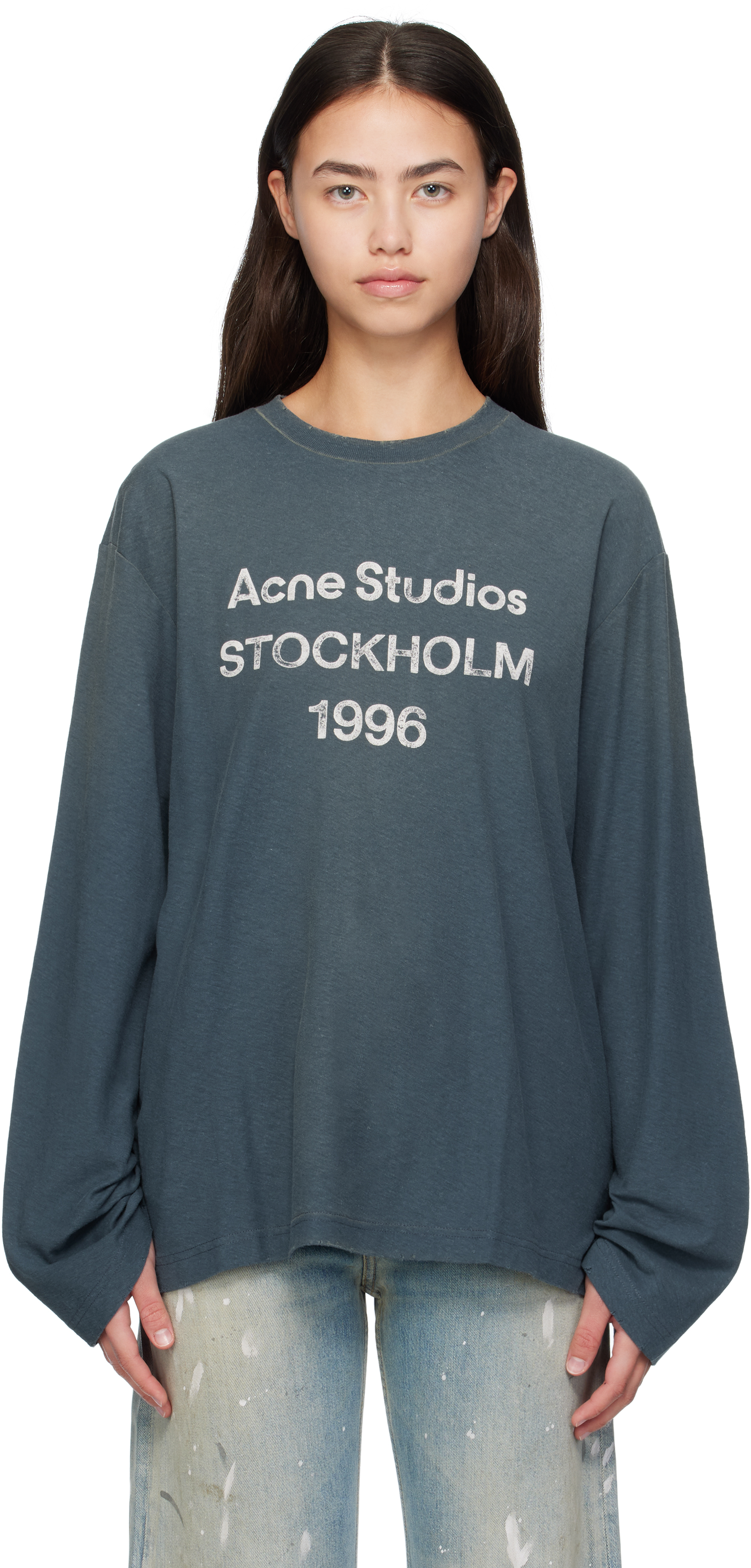 Acne Studios Navy Long Sleeve Logo T-shirt