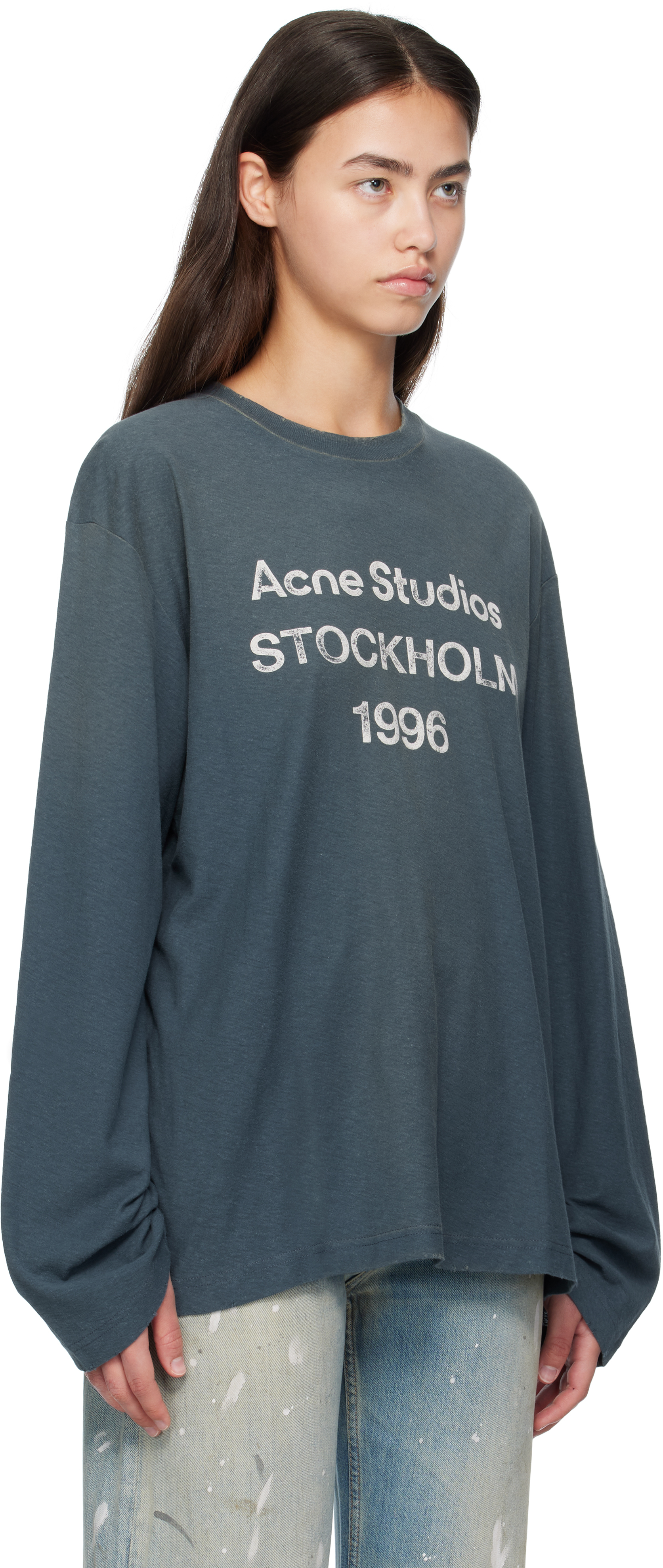 Acne Studios Navy Long Sleeve Logo T-shirt