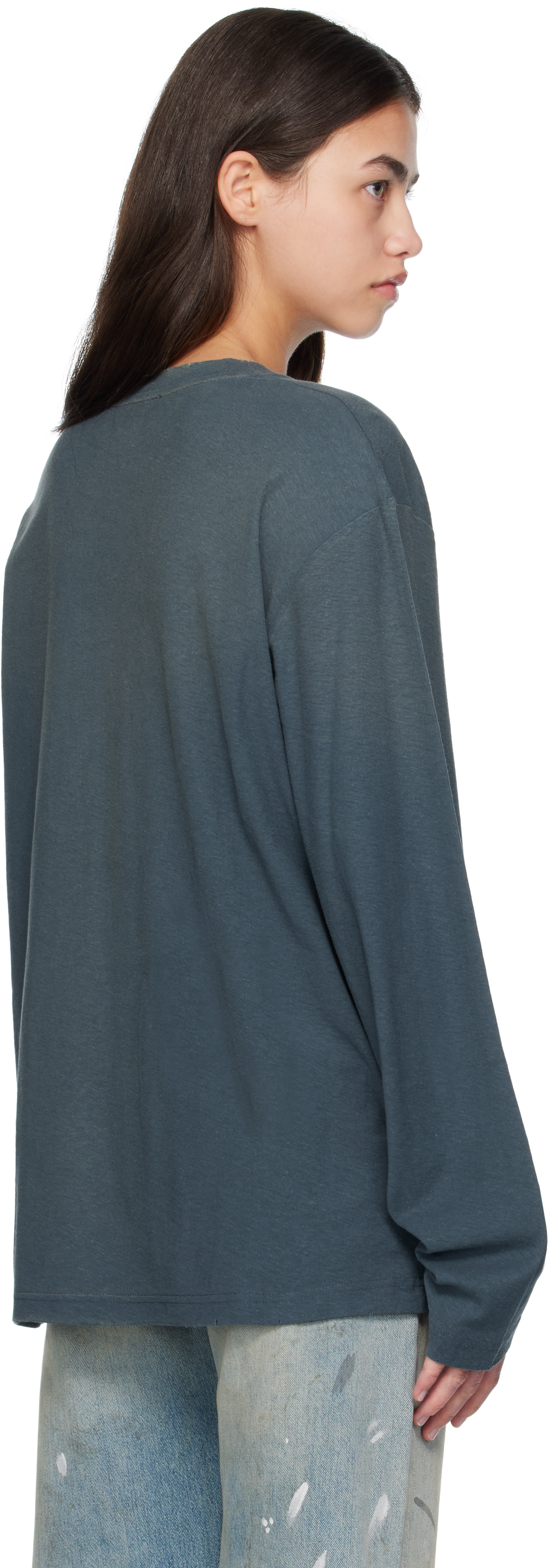 Acne Studios Navy Long Sleeve Logo T-shirt