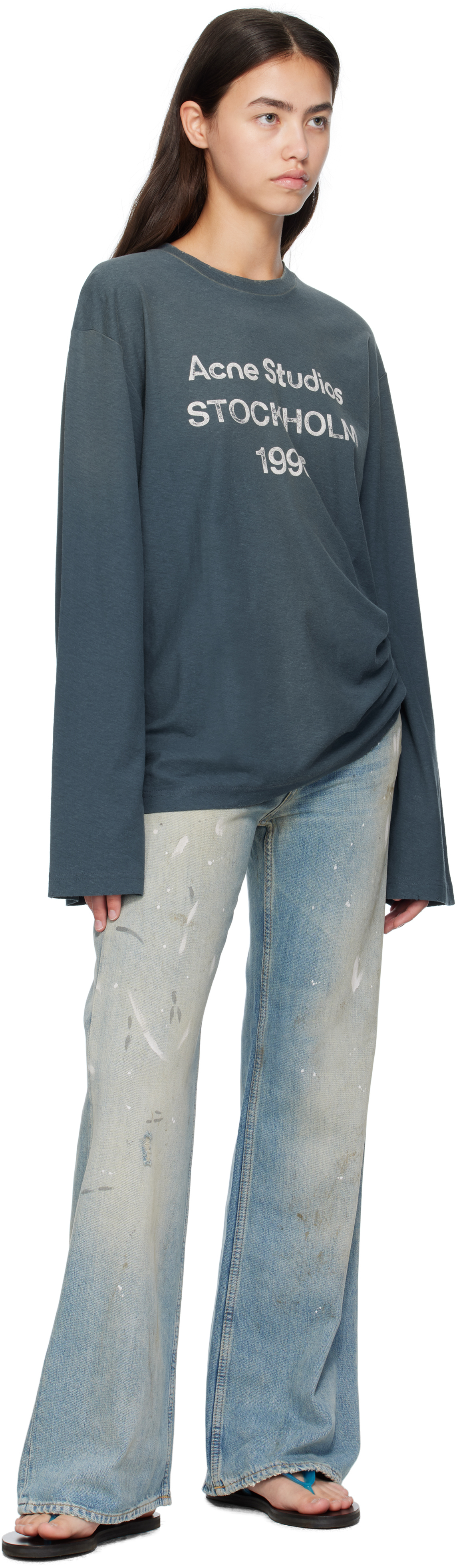 Acne Studios Navy Long Sleeve Logo T-shirt