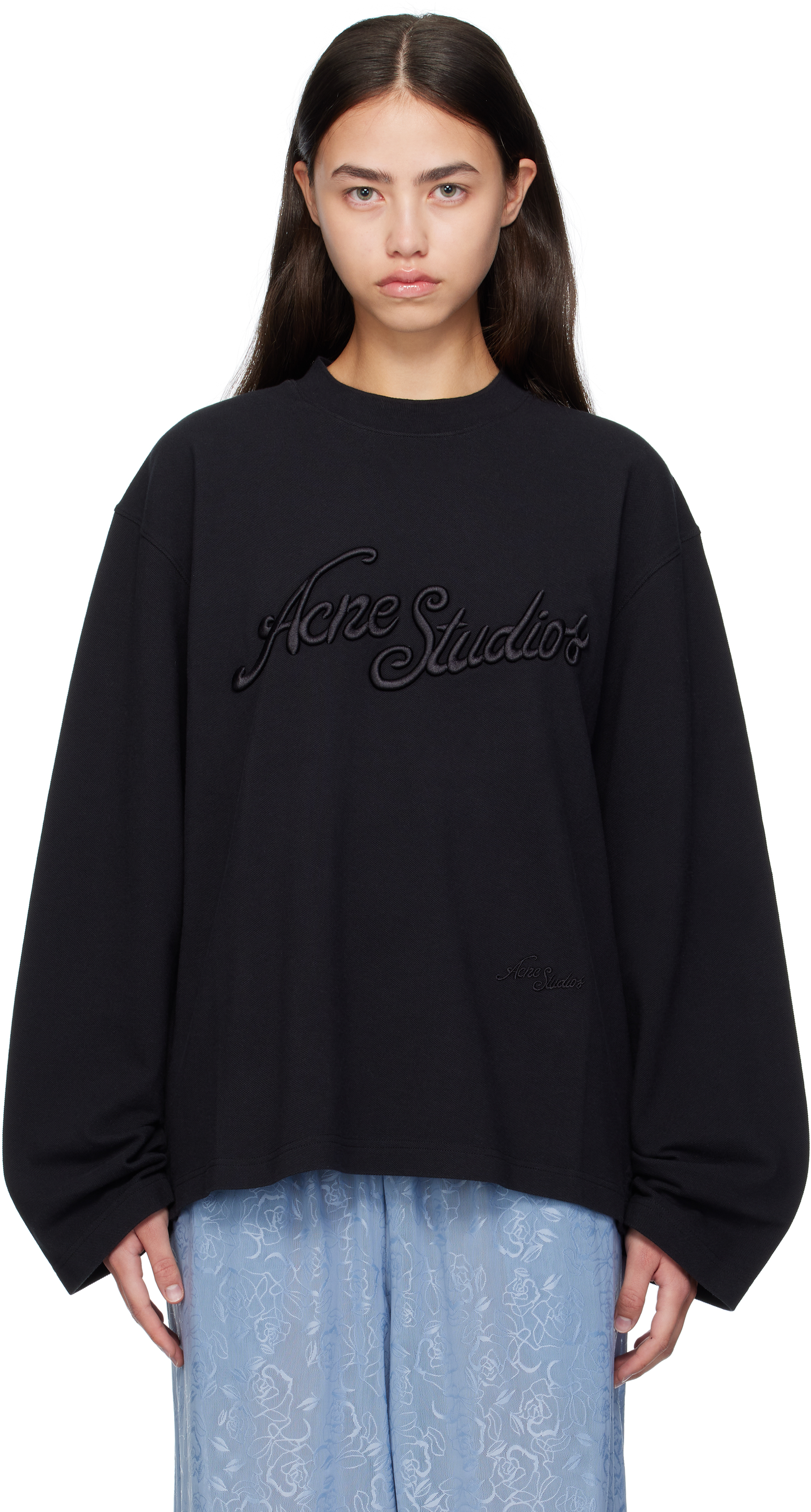 Acne Studios Black Long Sleeve Logo T-shirt In Black