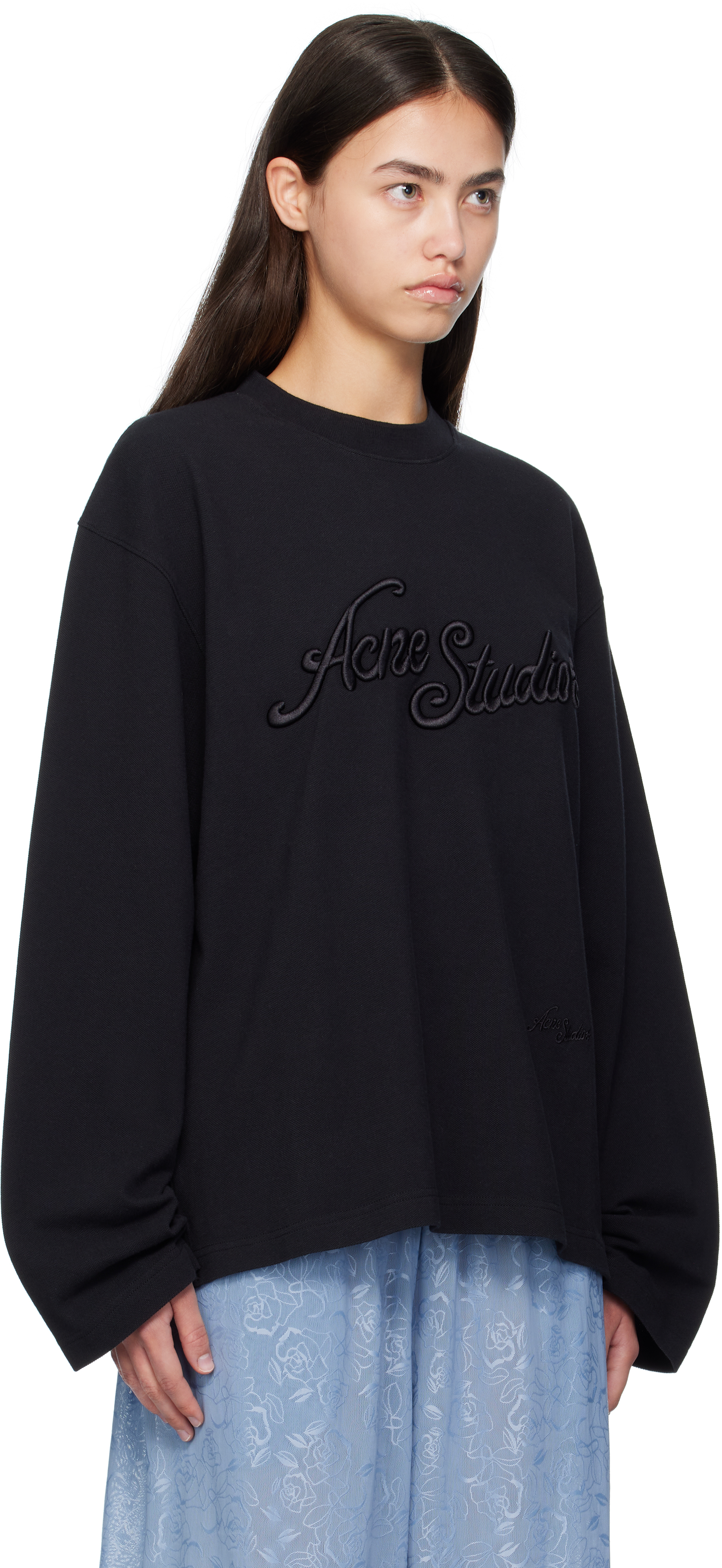Acne Studios Black Long Sleeve Logo T-shirt In Black