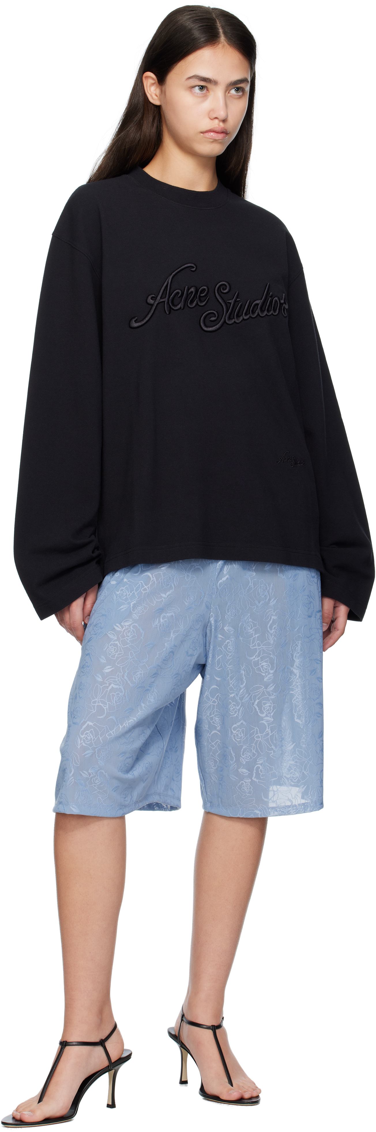 Acne Studios Black Long Sleeve Logo T-shirt In Black