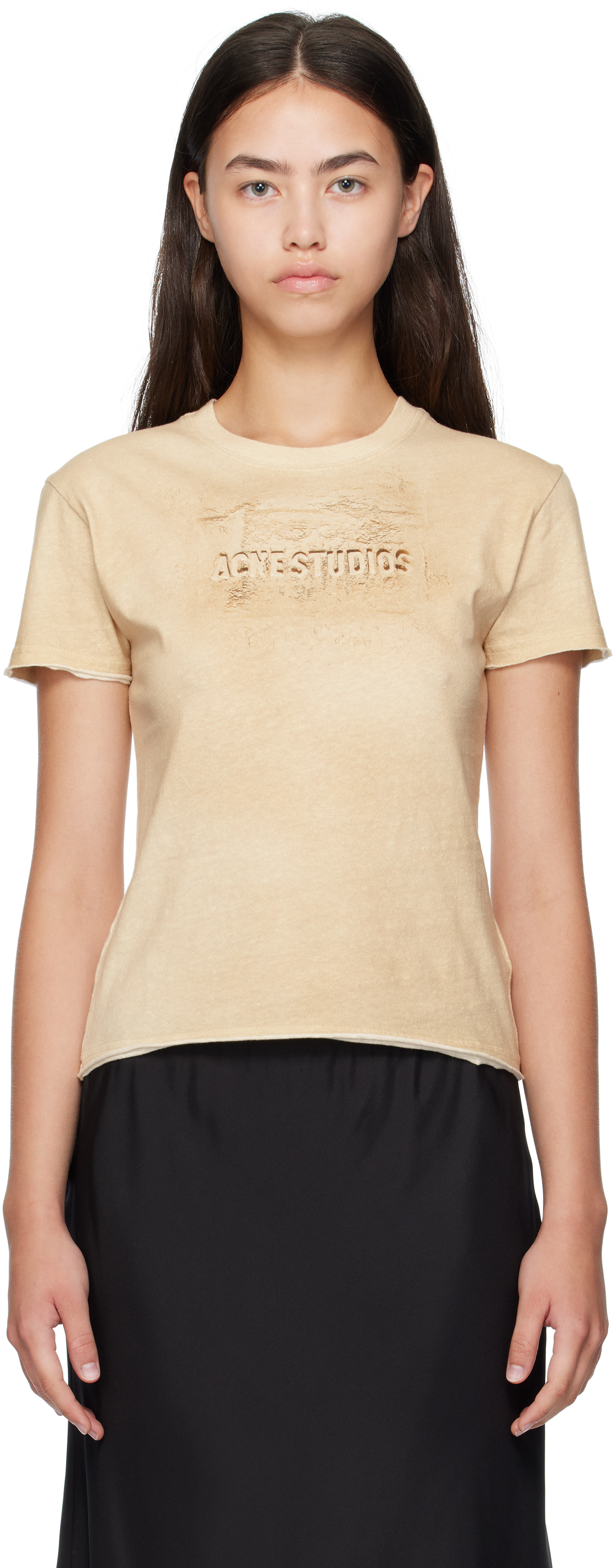 Acne Studios Beige Logo Print T-shirt In Neutral