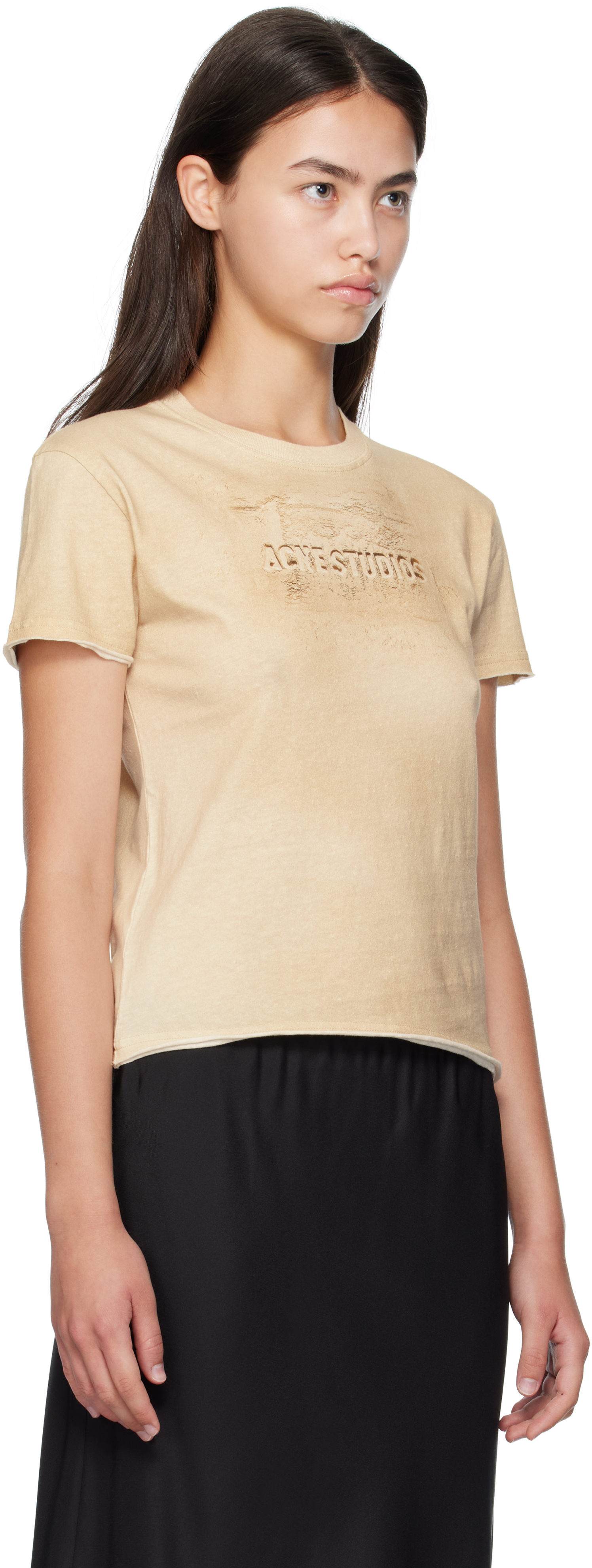 Acne Studios Beige Logo Print T-shirt In Neutral
