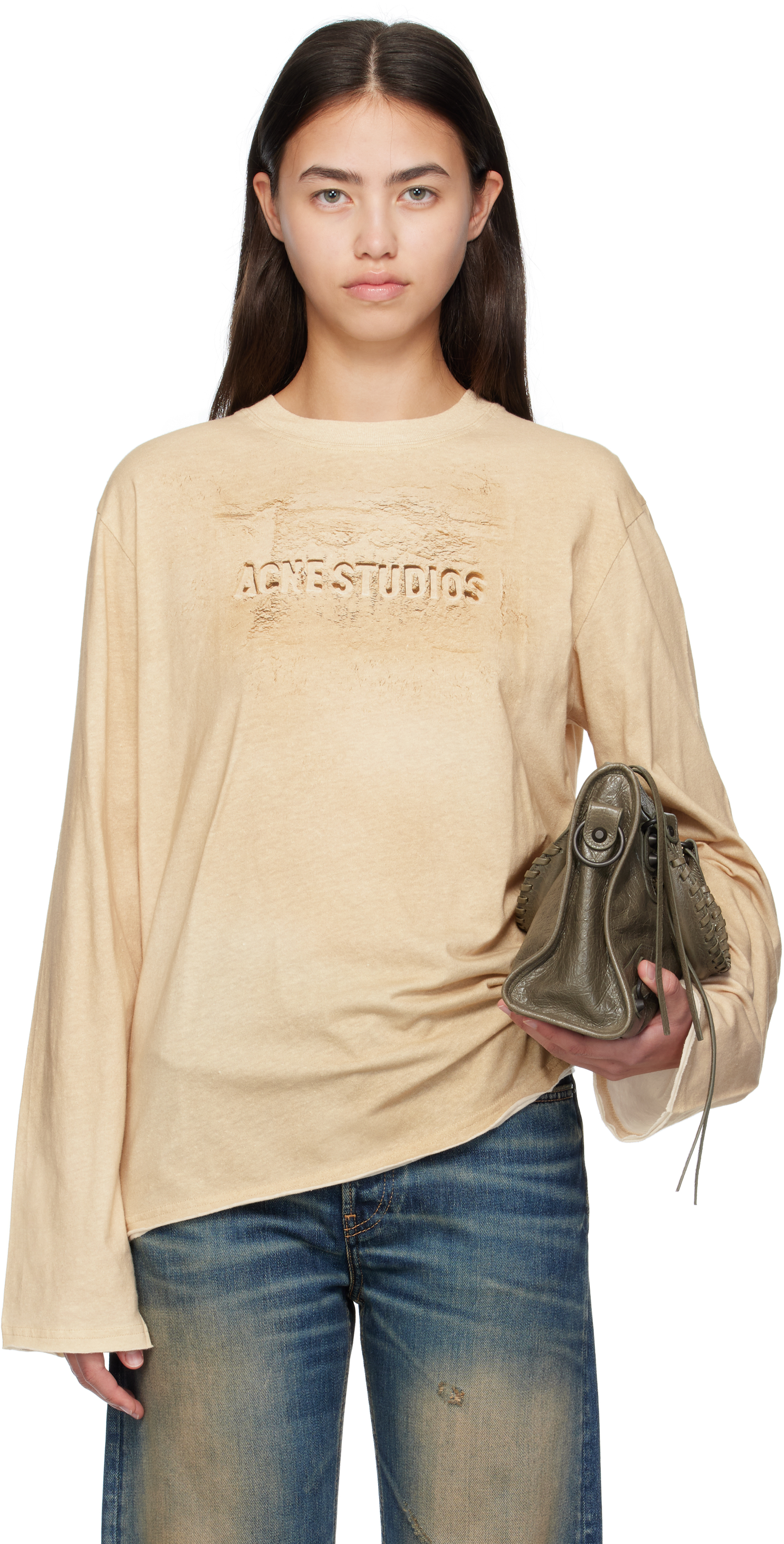 Acne Studios Logo Distressed Cotton Jersey T-shirt In Neutral