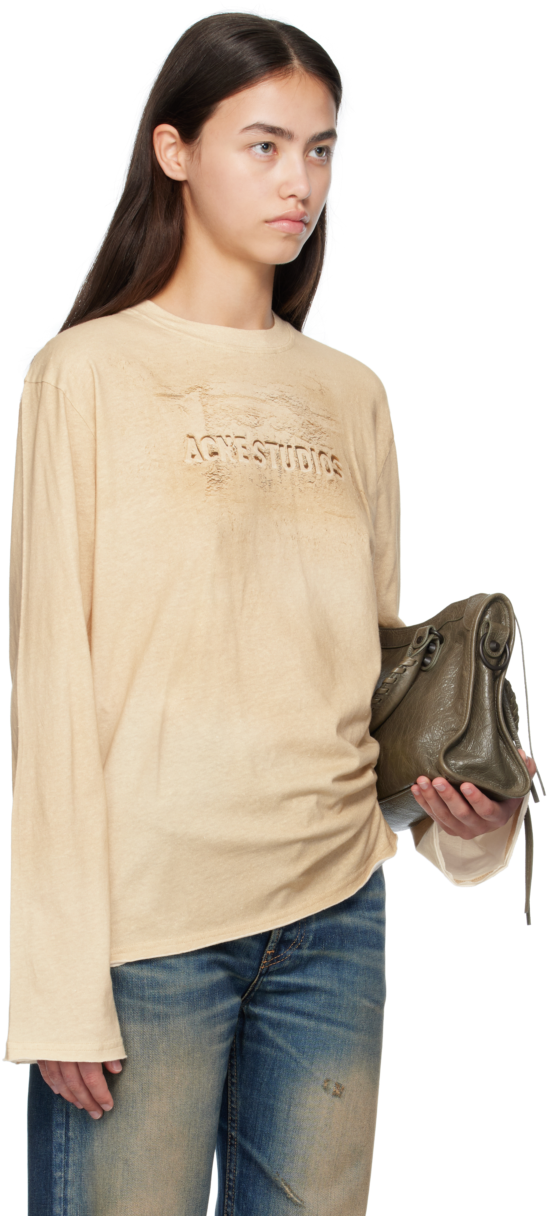 Acne Studios Logo Distressed Cotton Jersey T-shirt In Neutral