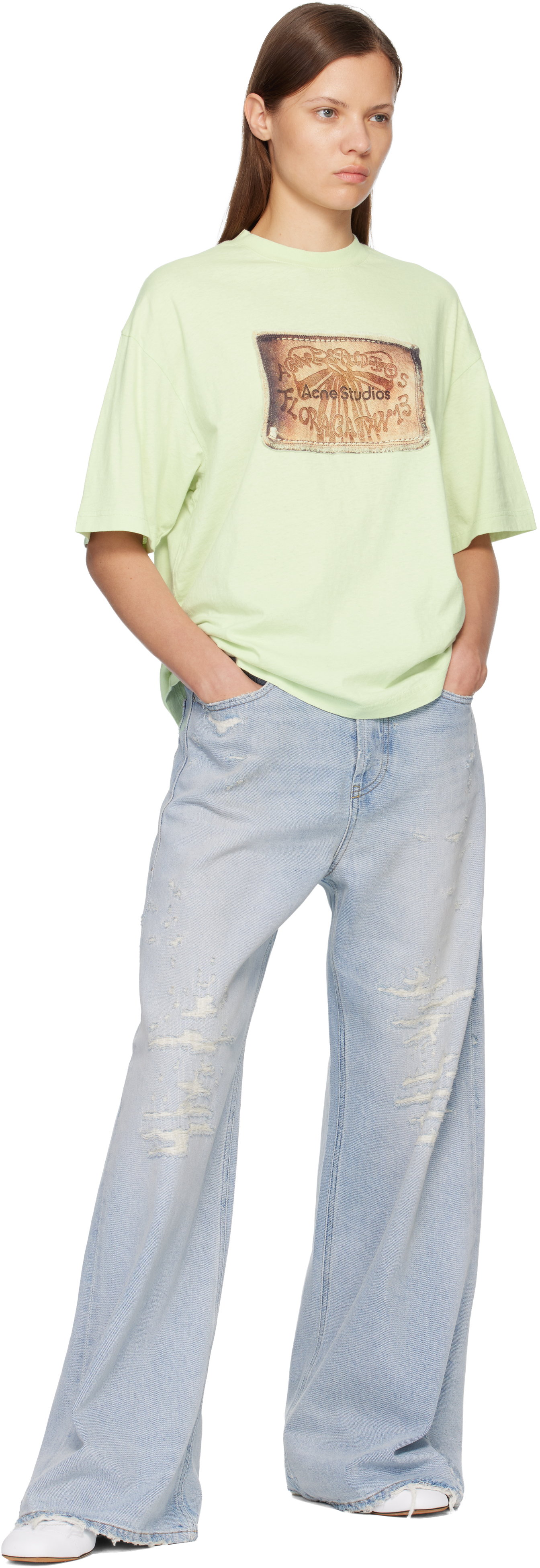 Acne Studios Green Logo T-shirt In Green