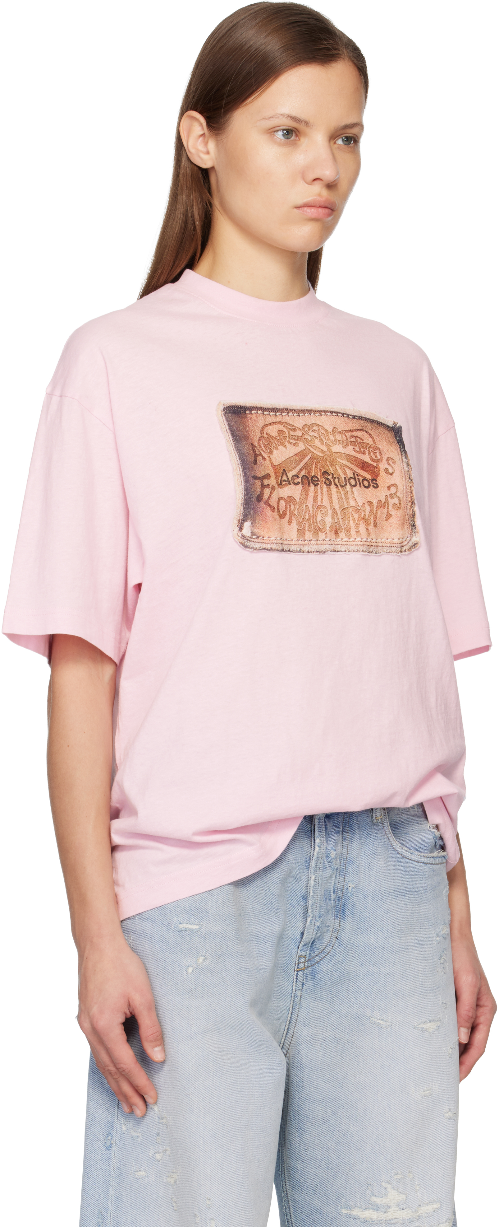 Acne Studios Pink Logo T-shirt In Pink