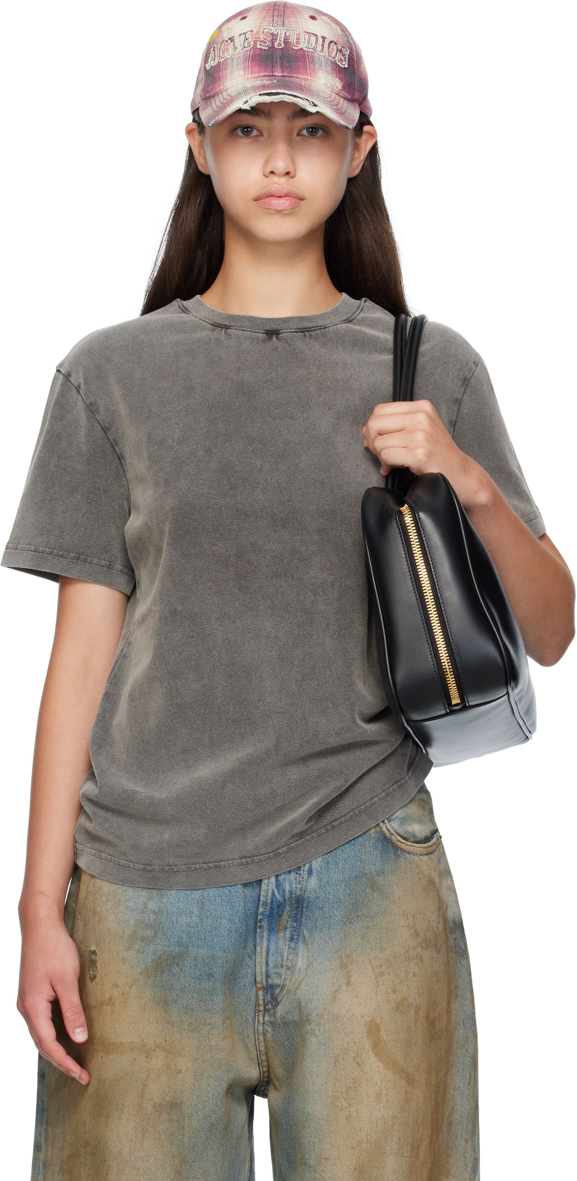 Acne Studios Crew Neck Organic Cotton Plain Top In Gray