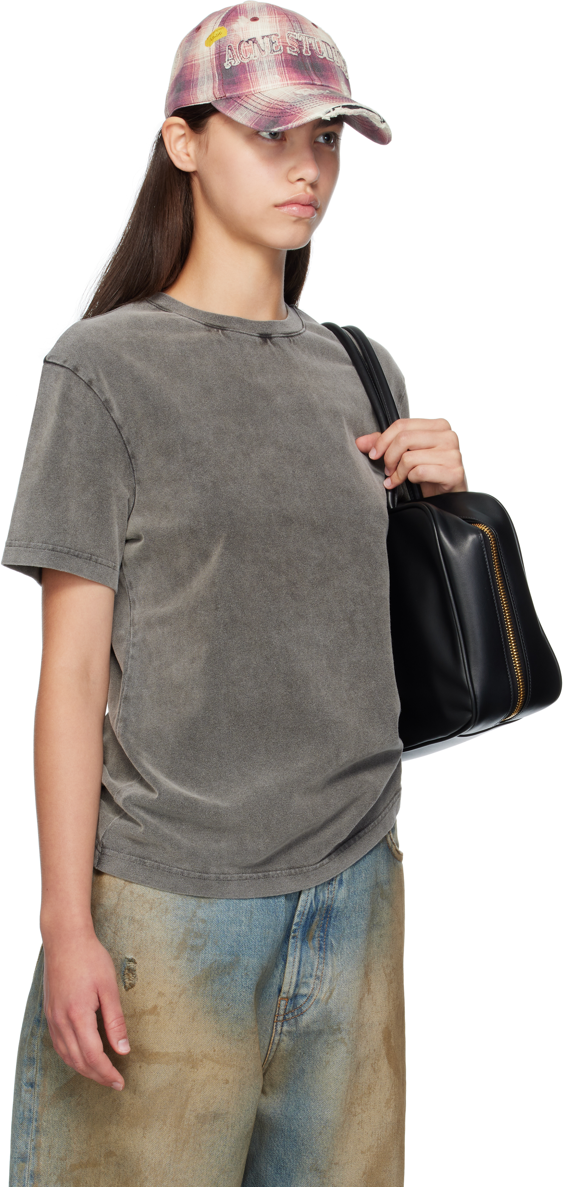 Acne Studios Crew Neck Organic Cotton Plain Top In Gray