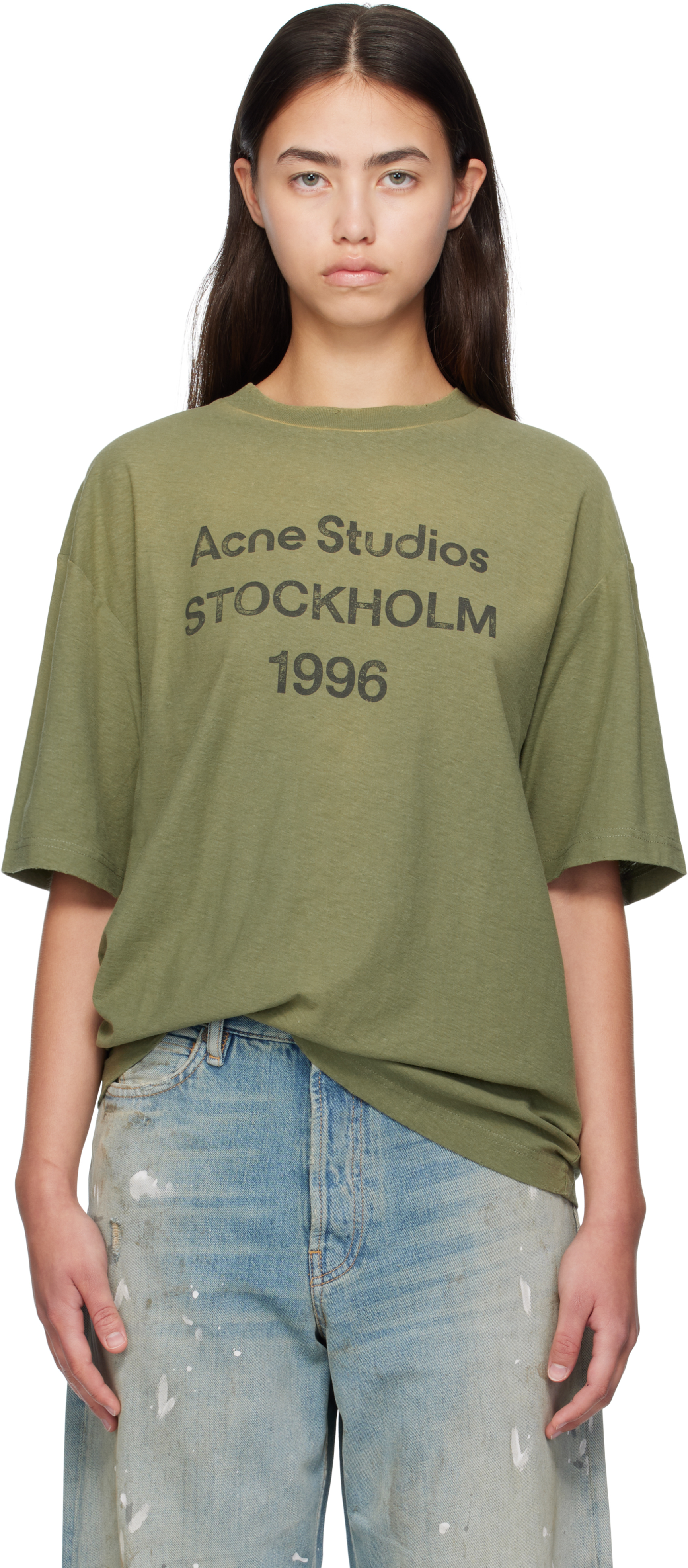Acne Studios Green Logo Relaxed-fit T-shirt In Green