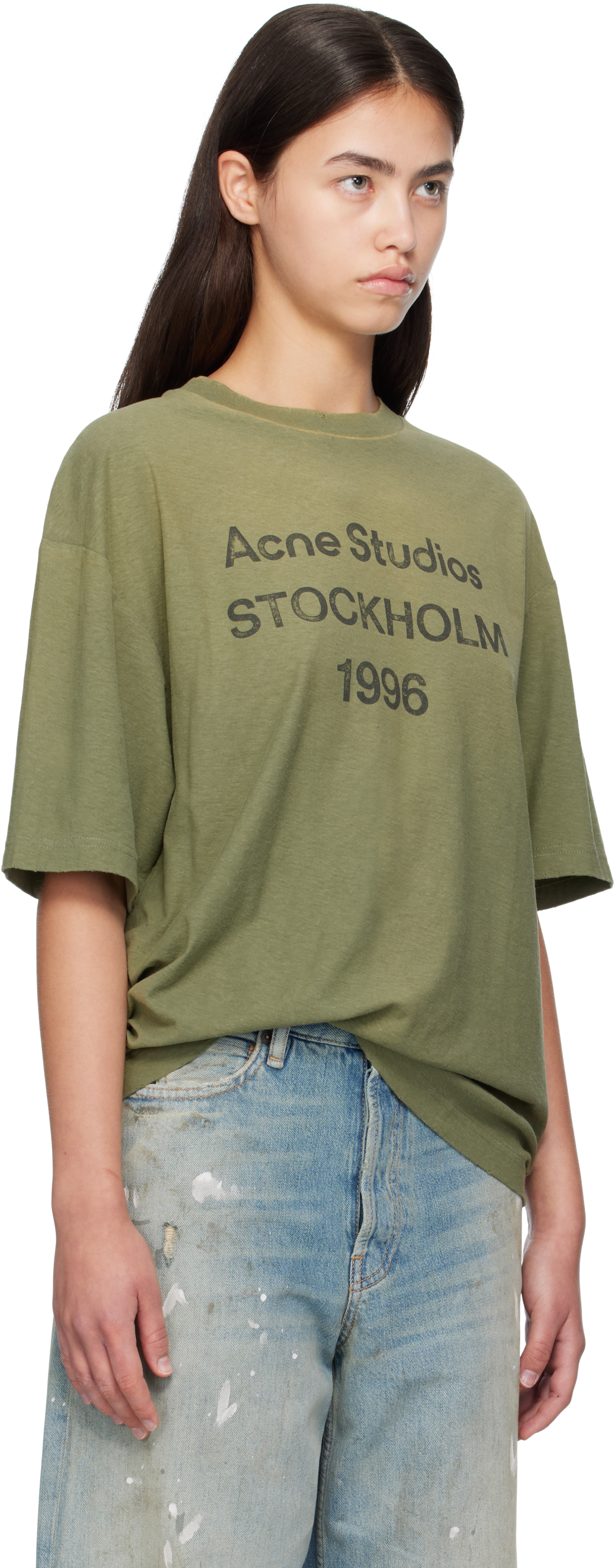 Acne Studios Green Logo Relaxed-fit T-shirt In Green