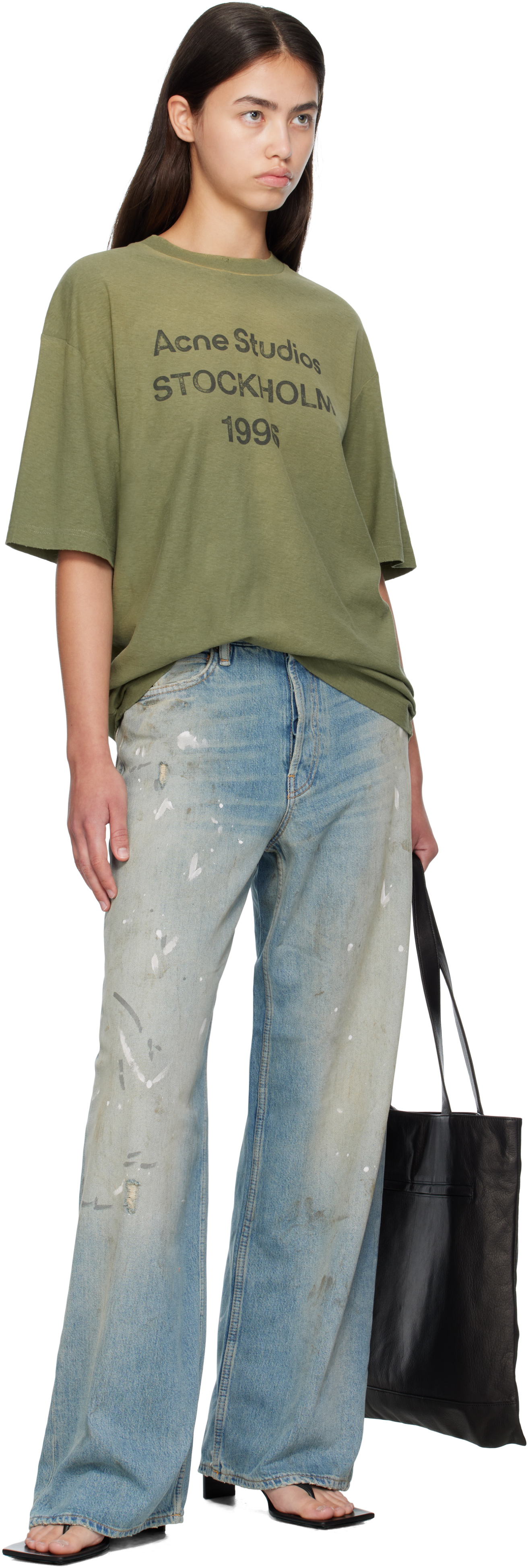Acne Studios Green Logo Relaxed-fit T-shirt In Green