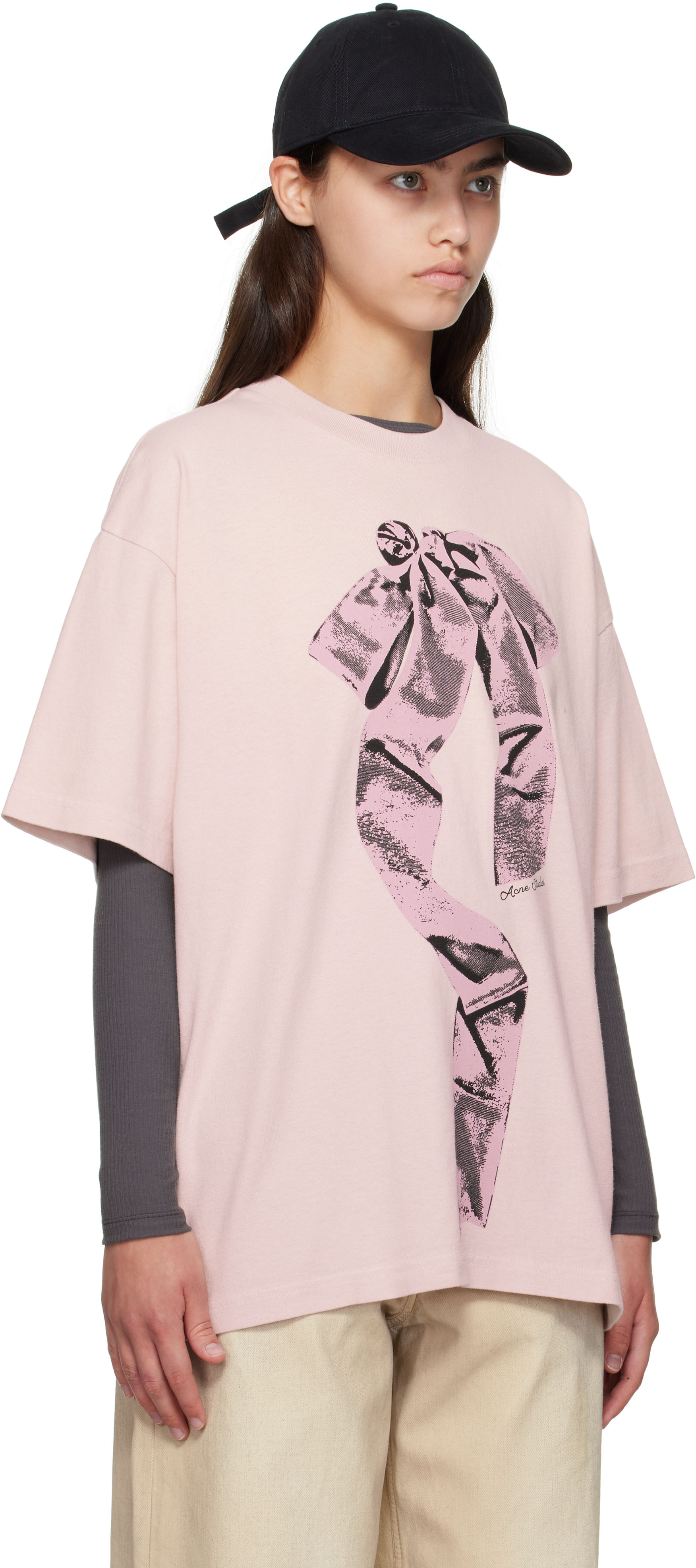 Acne Studios Loose-fitting Short-sleeve T-shirt With Bow Graphic In Pink